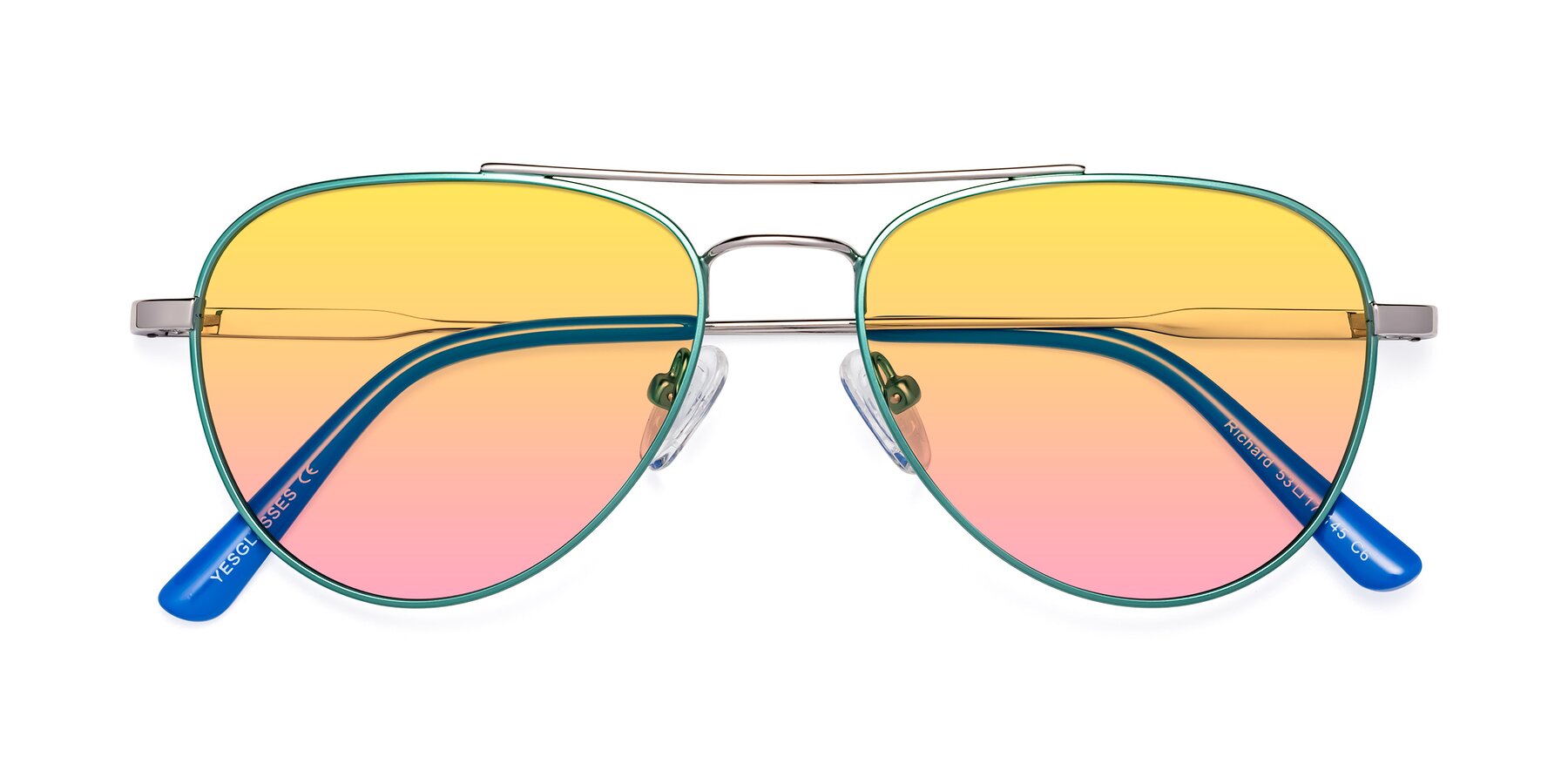Folded Front of Richard in Green-Silver with Yellow / Pink Gradient Lenses