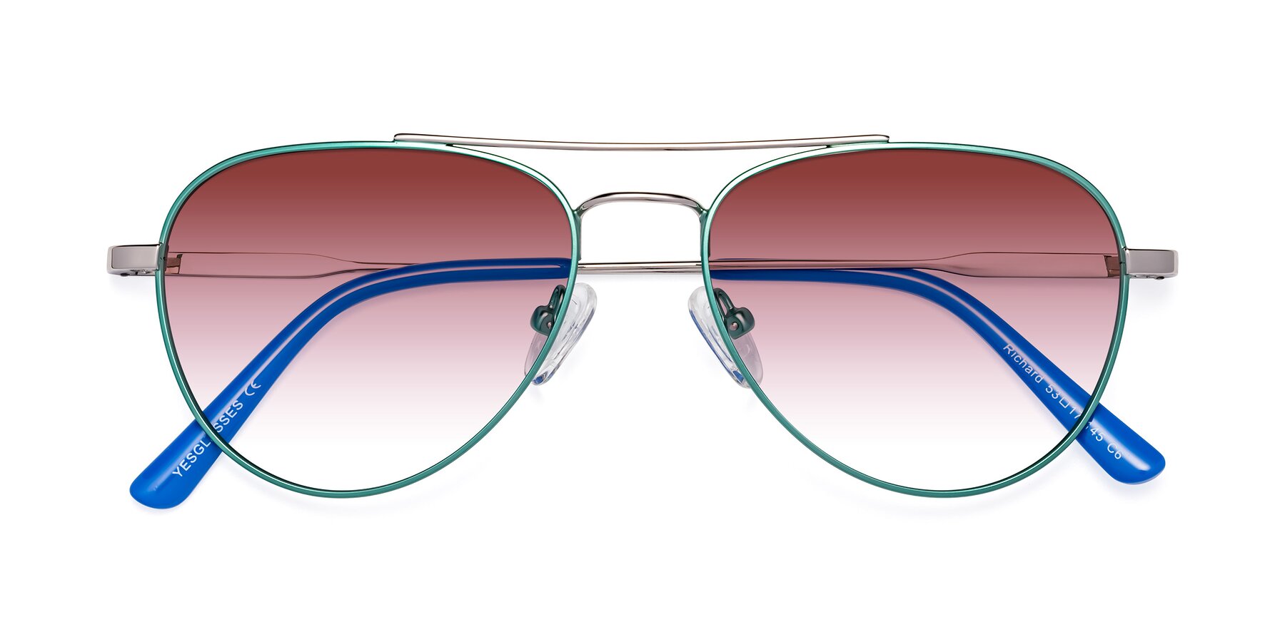 Folded Front of Richard in Green-Silver with Garnet Gradient Lenses