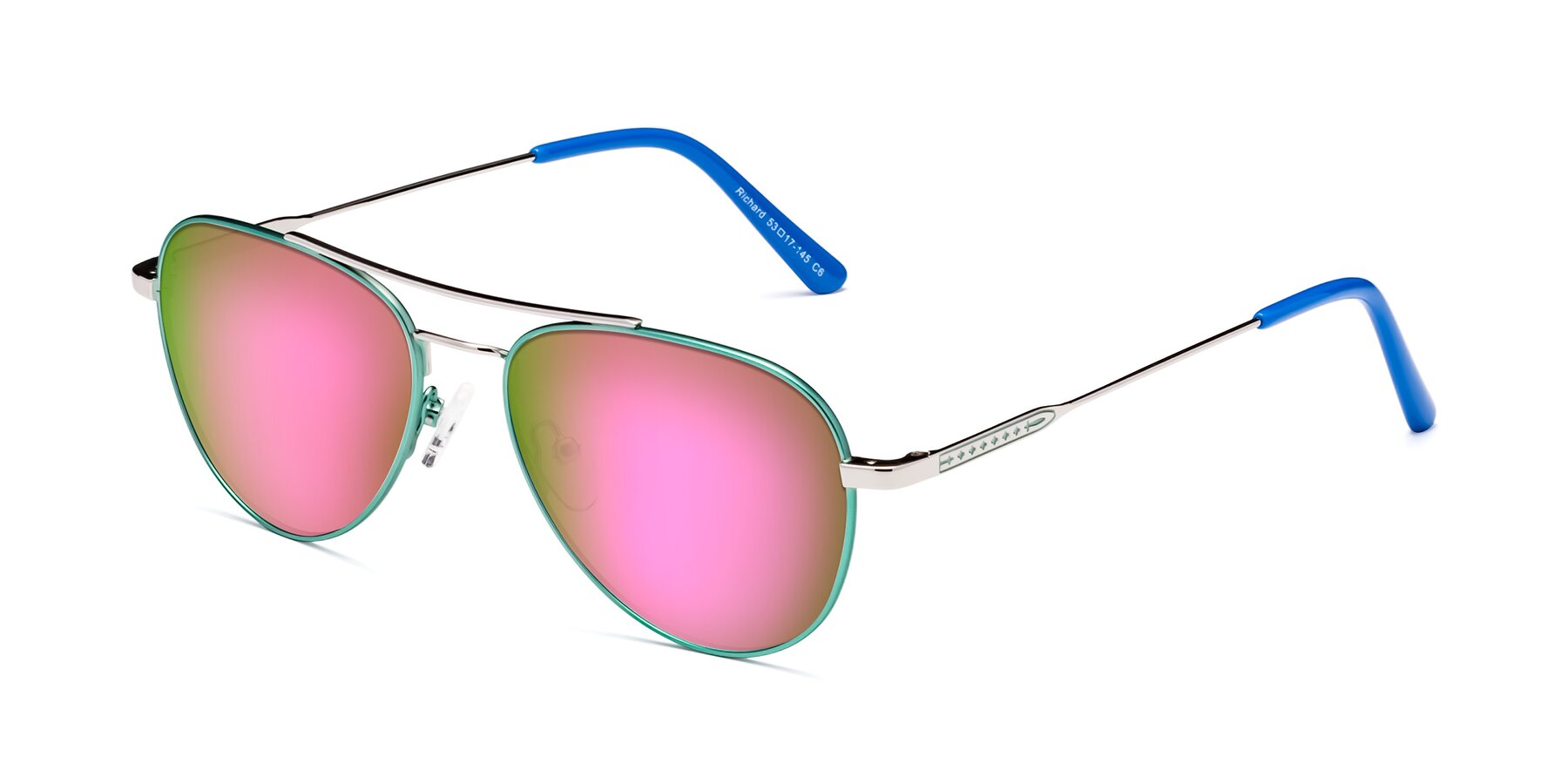 Angle of Richard in Green-Silver with Pink Mirrored Lenses