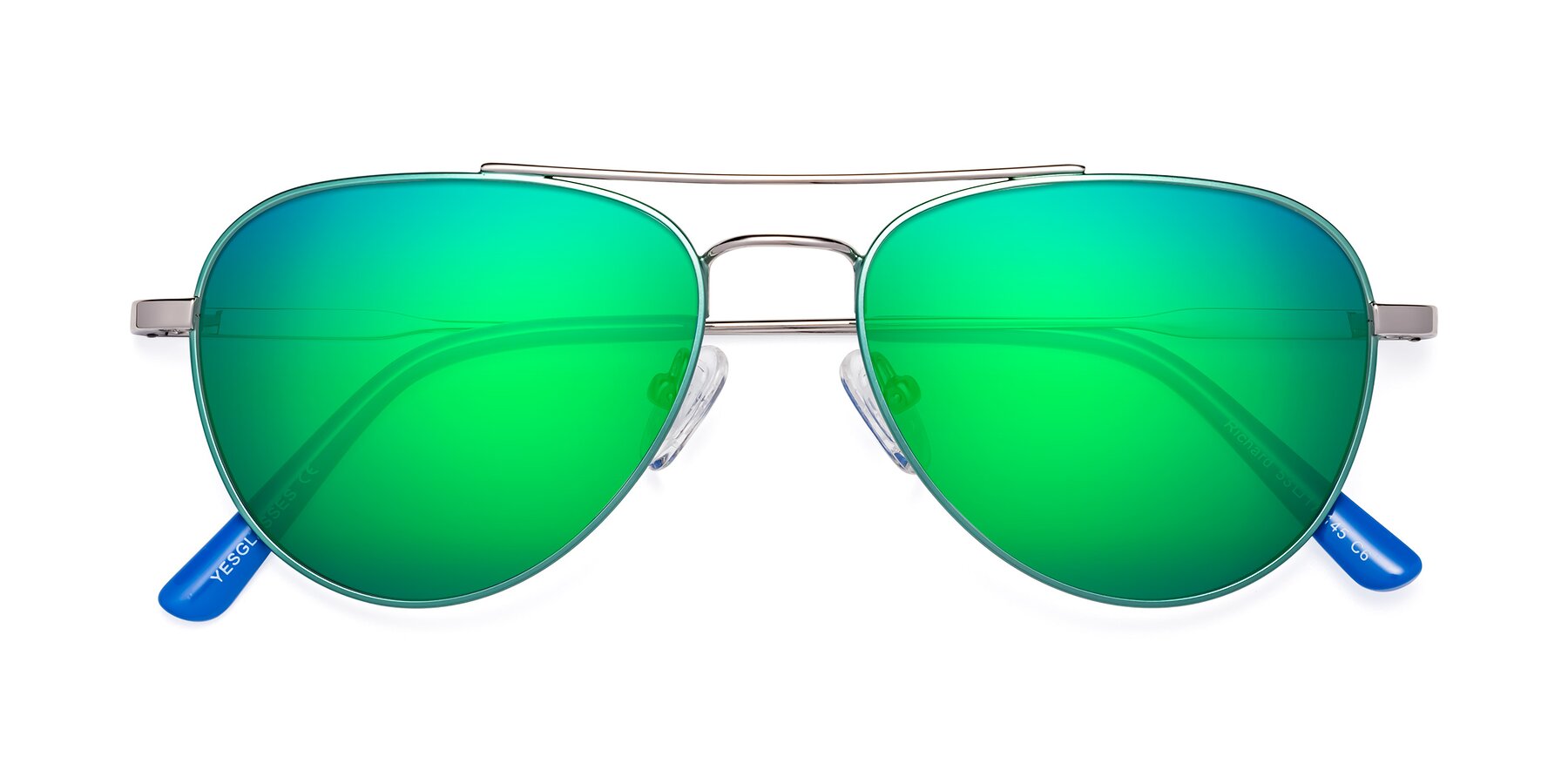 Folded Front of Richard in Green-Silver with Green Mirrored Lenses