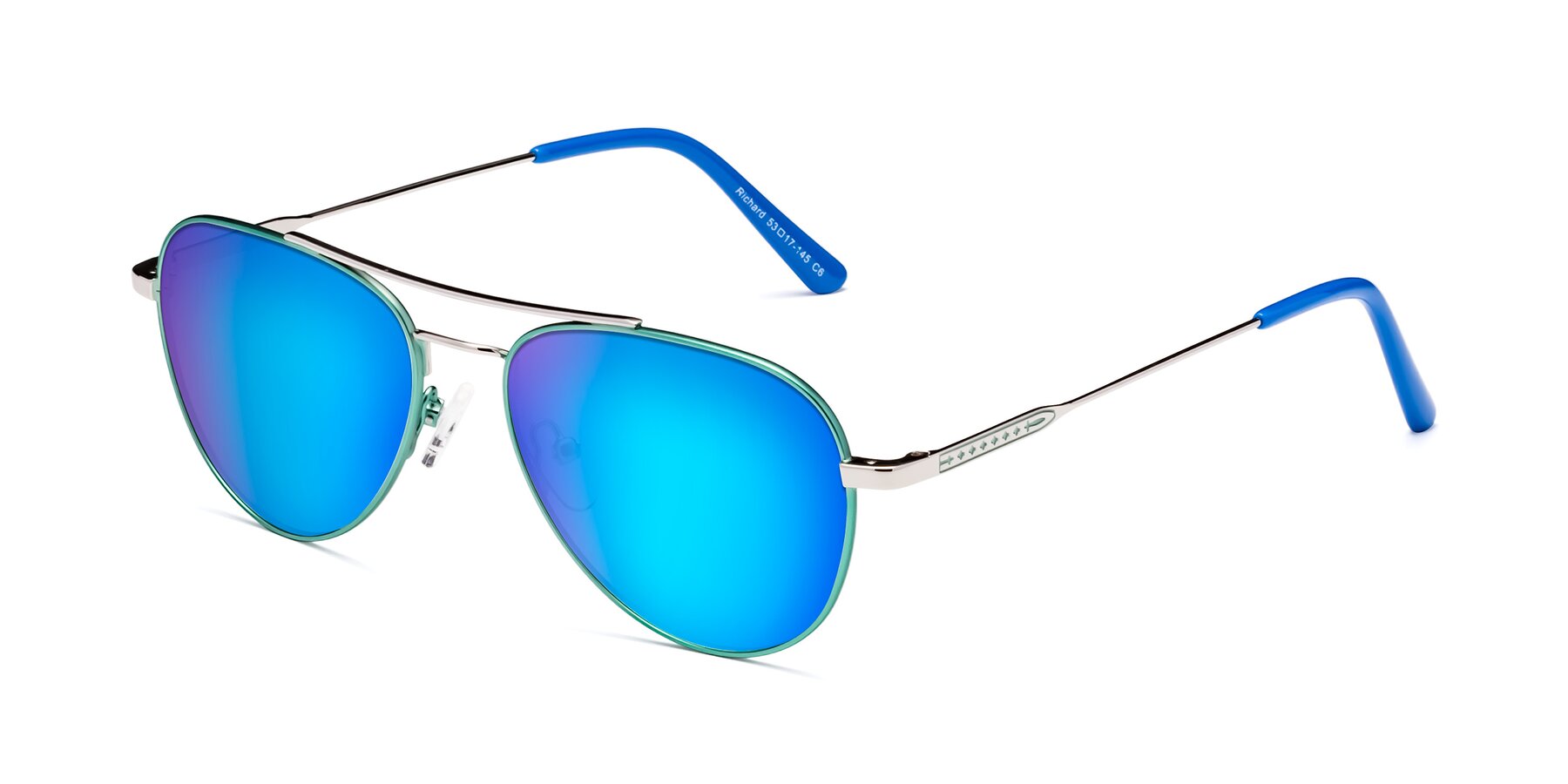 Angle of Richard in Green-Silver with Blue Mirrored Lenses