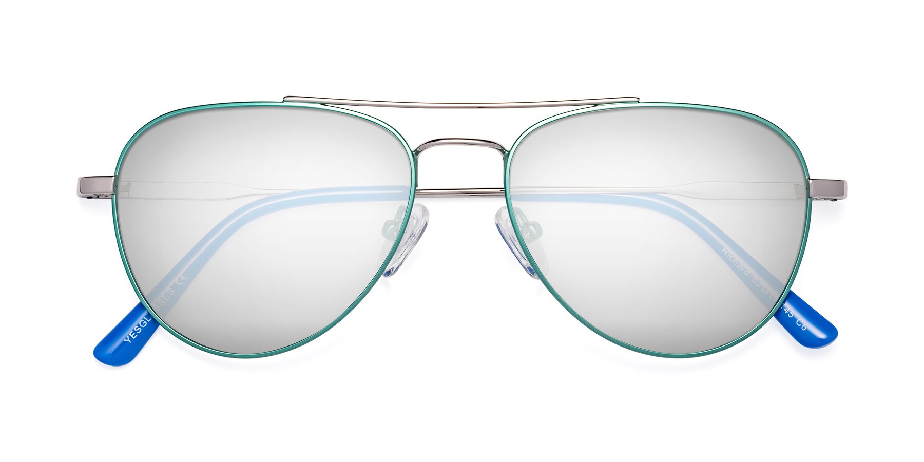 Folded Front of Richard in Green-Silver with Silver Mirrored Lenses