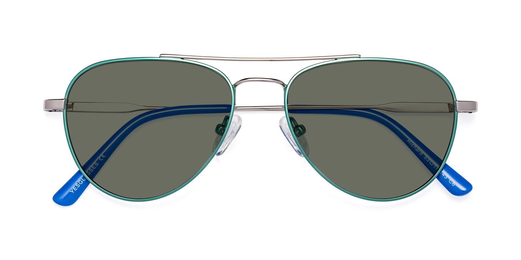 Folded Front of Richard in Green-Silver with Gray Polarized Lenses