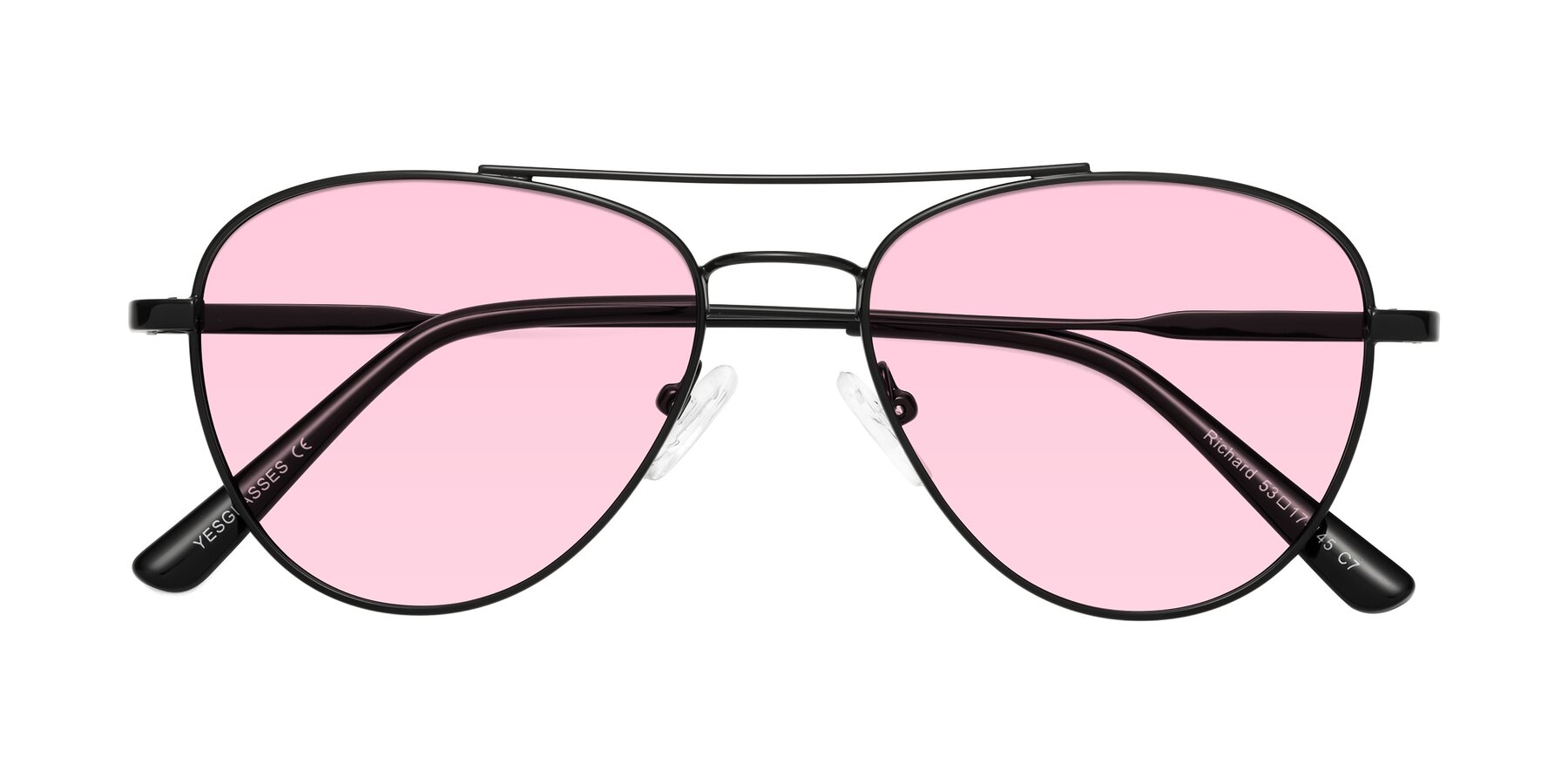 Folded Front of Richard in Black with Light Pink Tinted Lenses