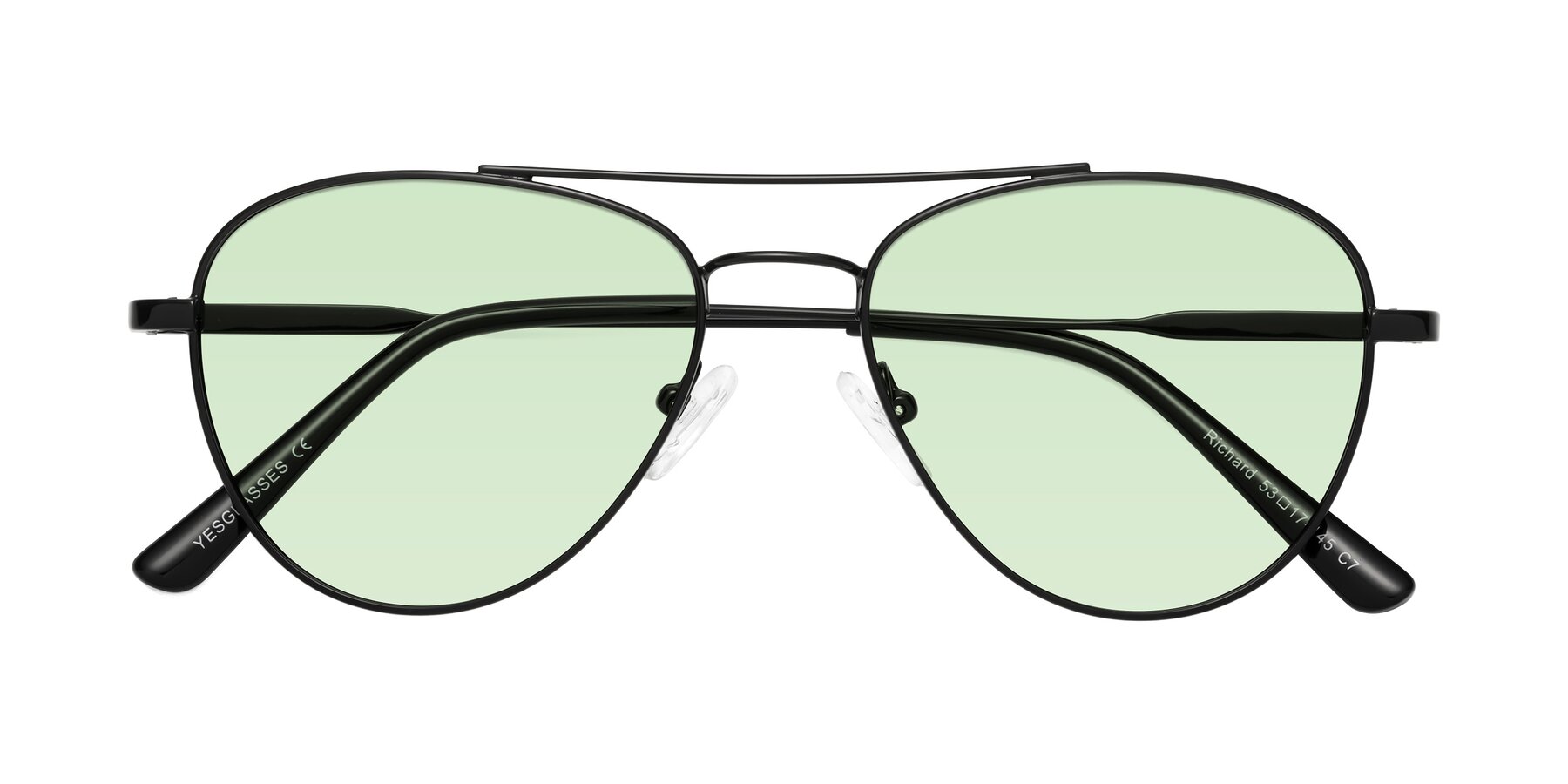 Folded Front of Richard in Black with Light Green Tinted Lenses