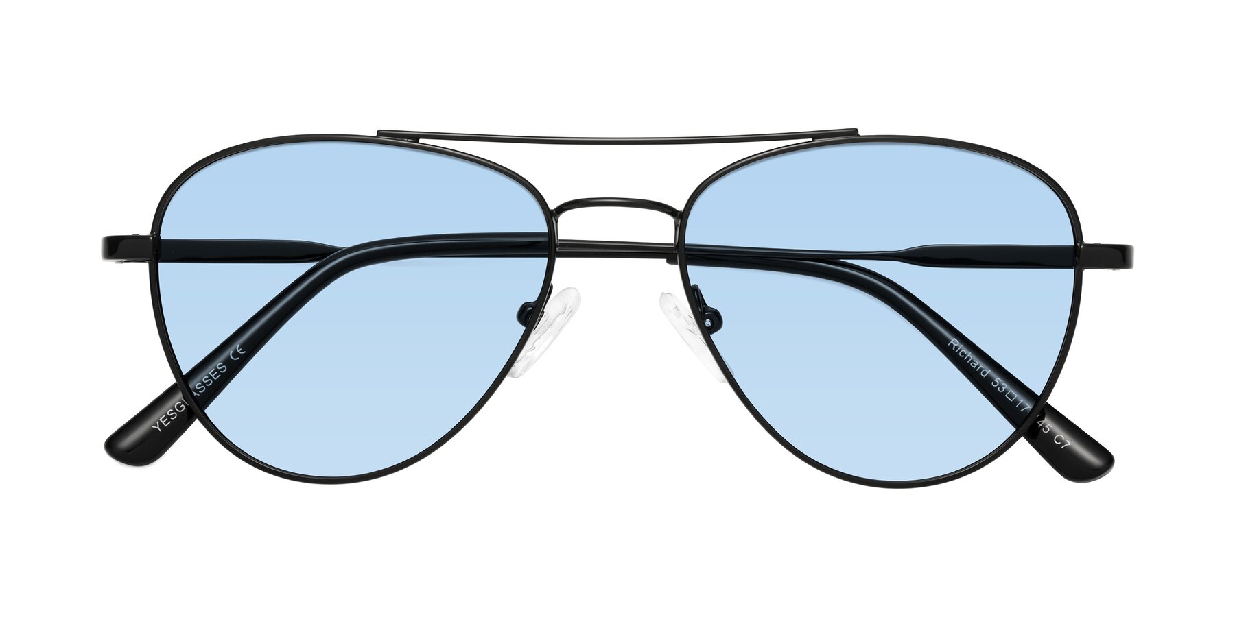 Folded Front of Richard in Black with Light Blue Tinted Lenses
