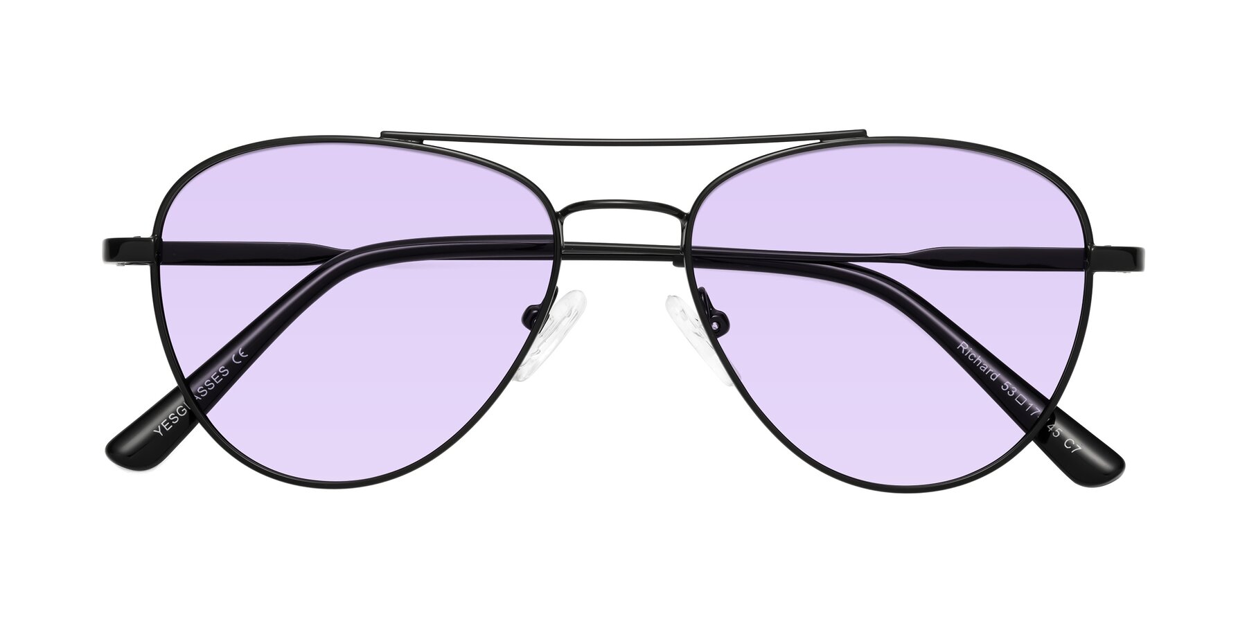 Folded Front of Richard in Black with Light Purple Tinted Lenses