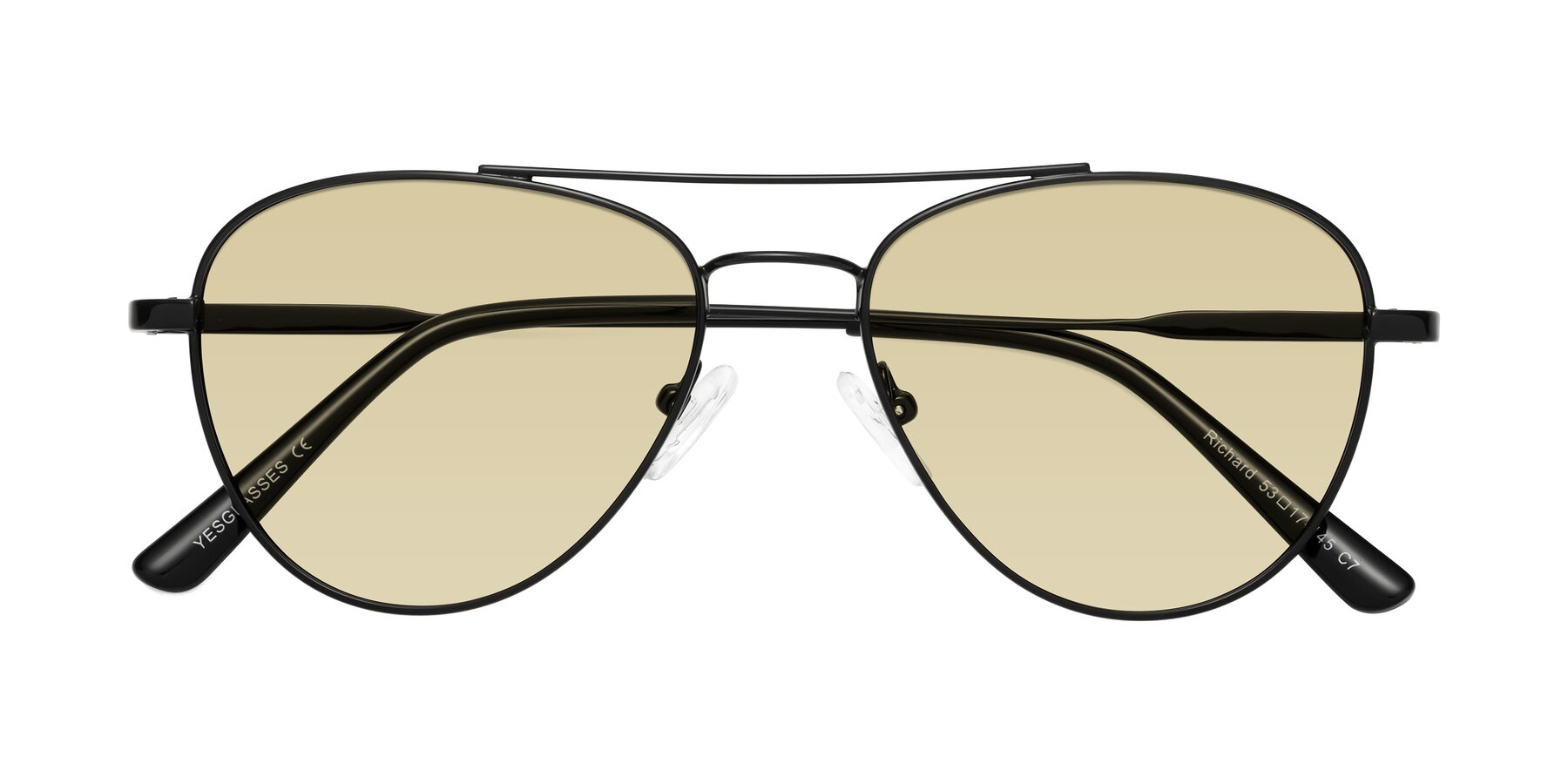 Folded Front of Richard in Black with Light Champagne Tinted Lenses