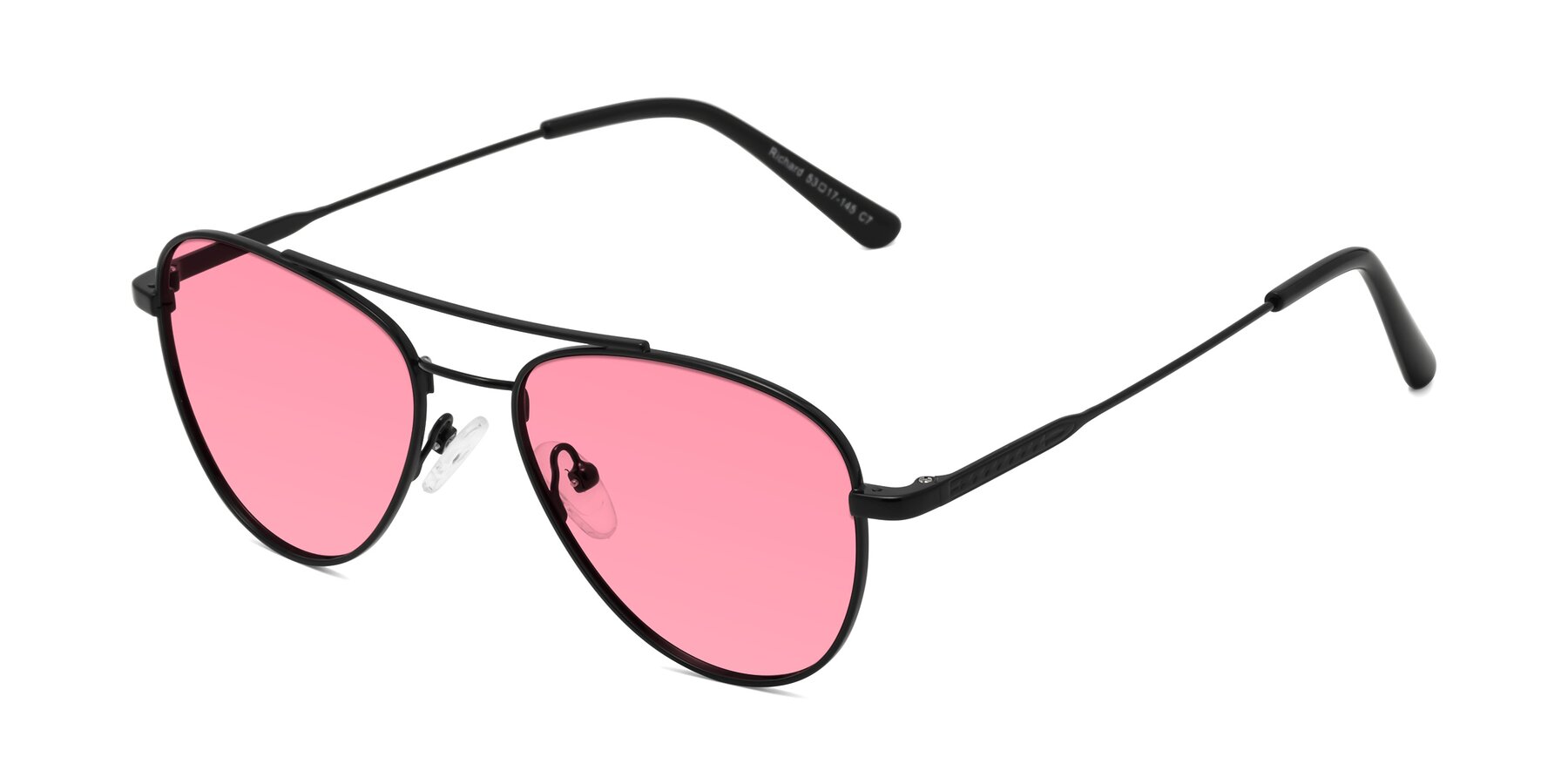 Angle of Richard in Black with Pink Tinted Lenses