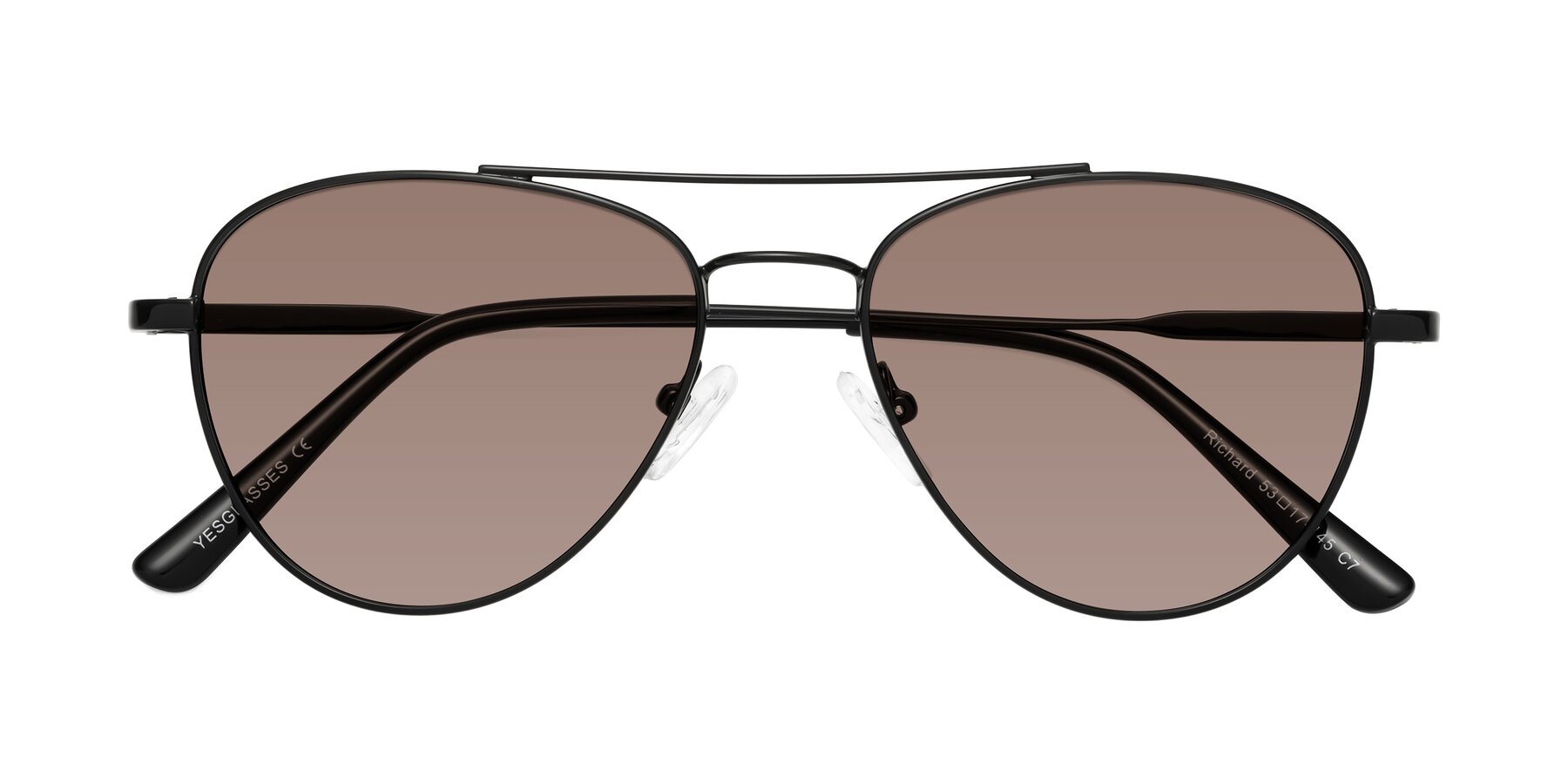 Folded Front of Richard in Black with Medium Brown Tinted Lenses