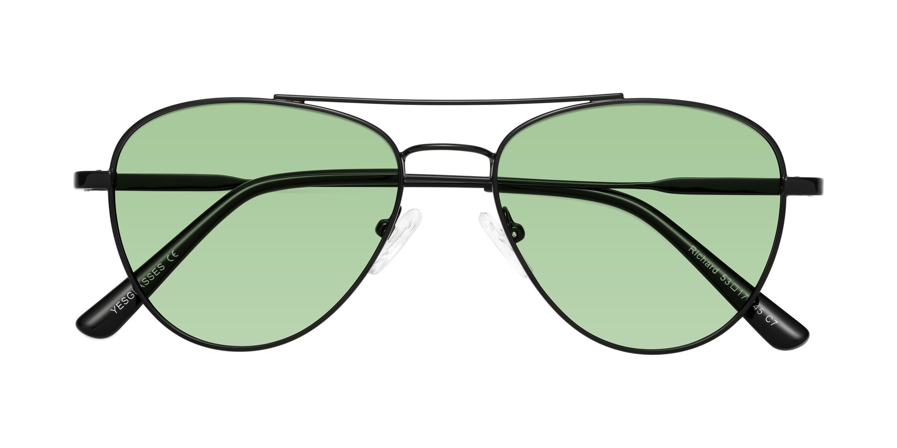 Folded Front of Richard in Black with Medium Green Tinted Lenses