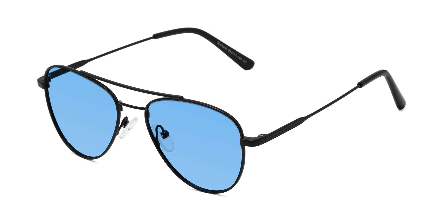 Angle of Richard in Black with Medium Blue Tinted Lenses