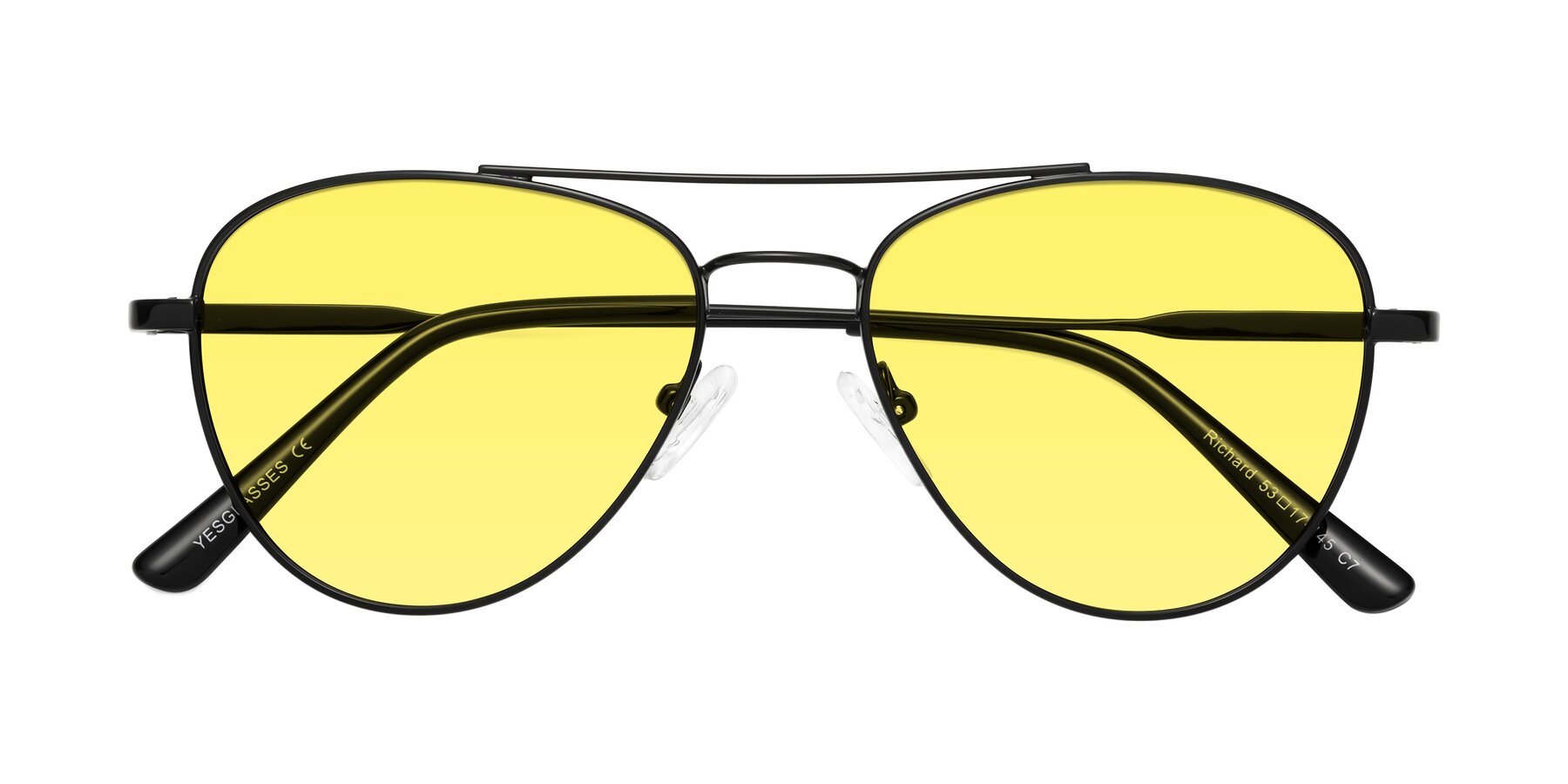Folded Front of Richard in Black with Medium Yellow Tinted Lenses