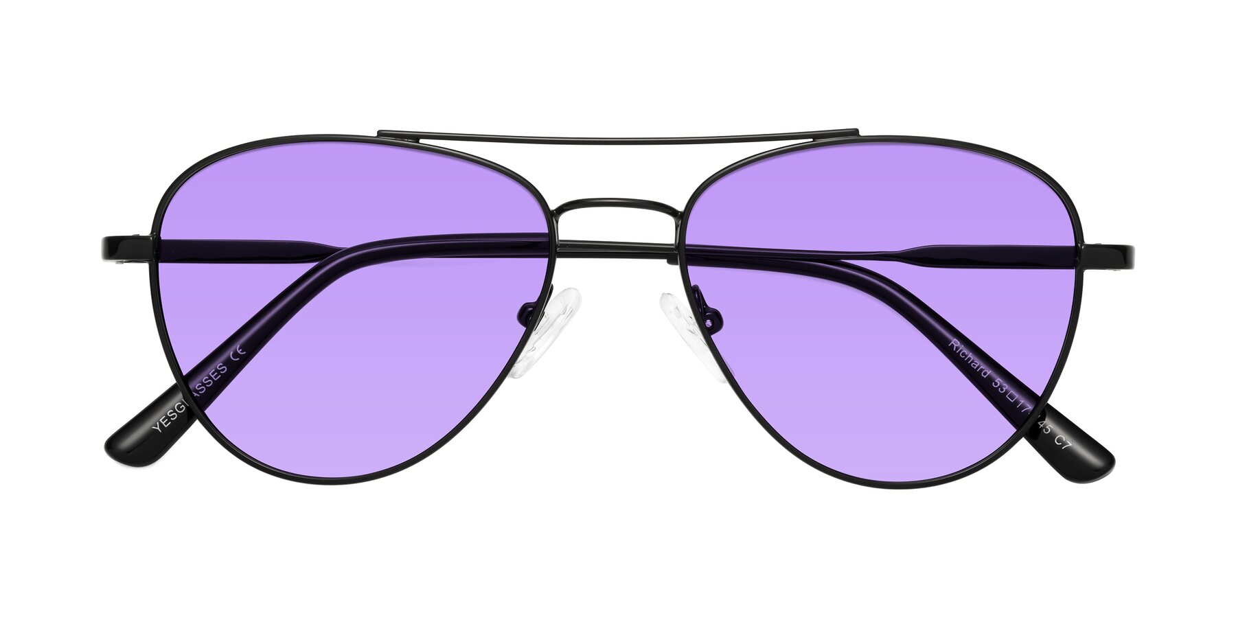 Folded Front of Richard in Black with Medium Purple Tinted Lenses