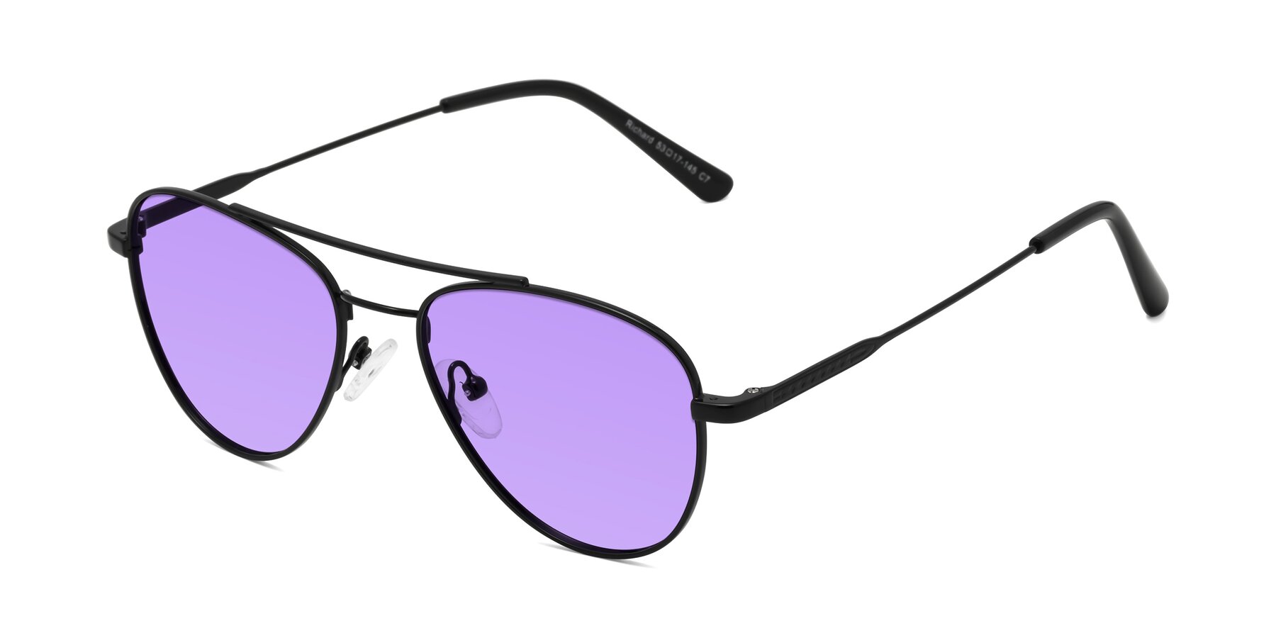 Angle of Richard in Black with Medium Purple Tinted Lenses