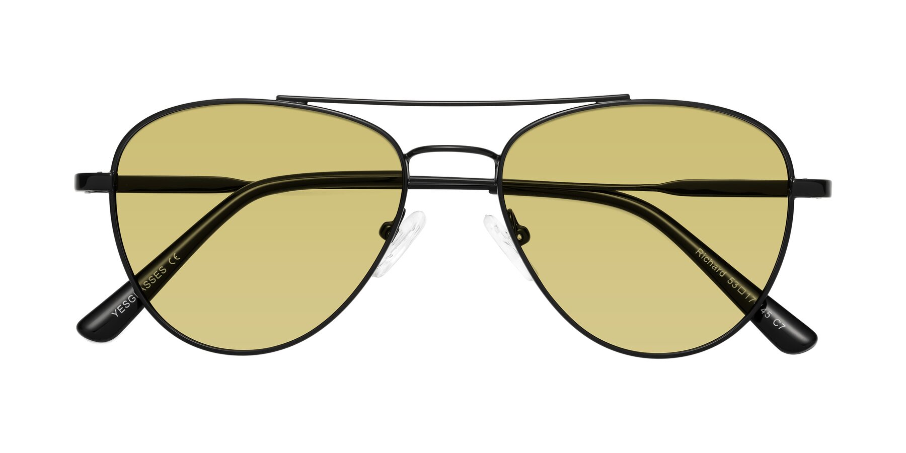 Folded Front of Richard in Black with Medium Champagne Tinted Lenses