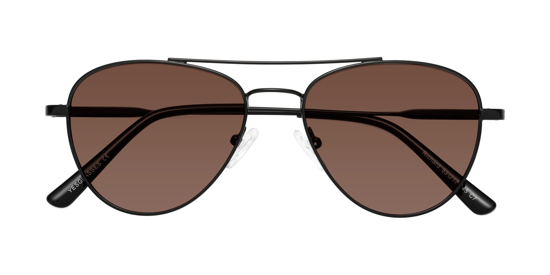 Folded Front of Richard in Black with Brown Tinted Lenses