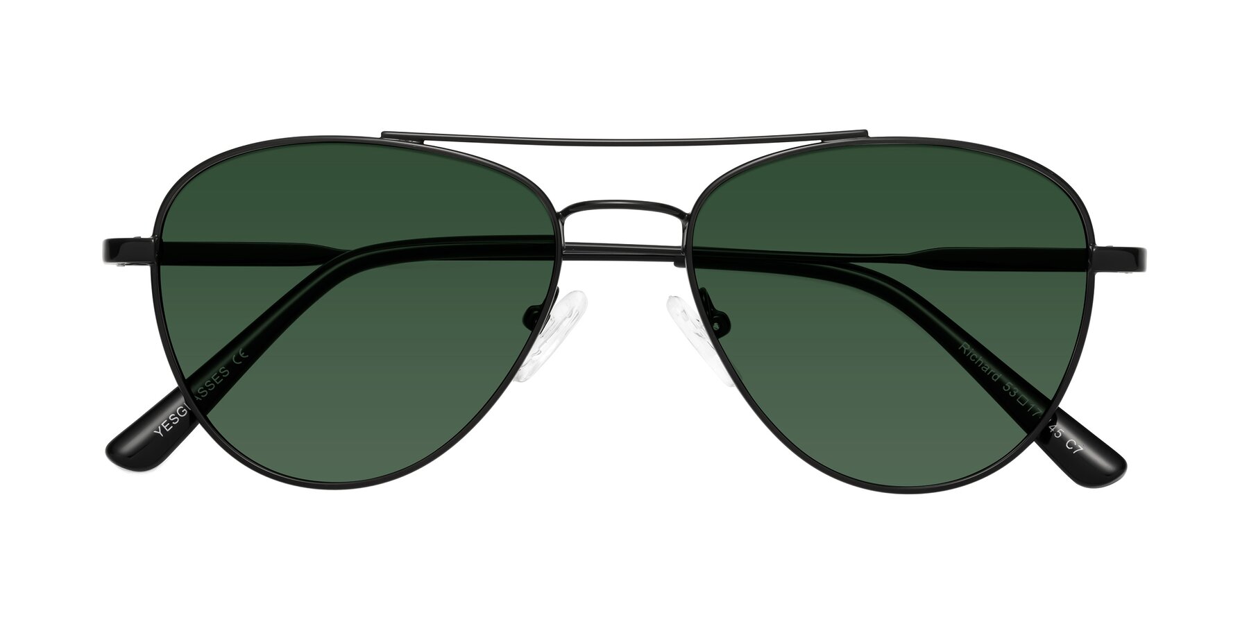 Folded Front of Richard in Black with Green Tinted Lenses