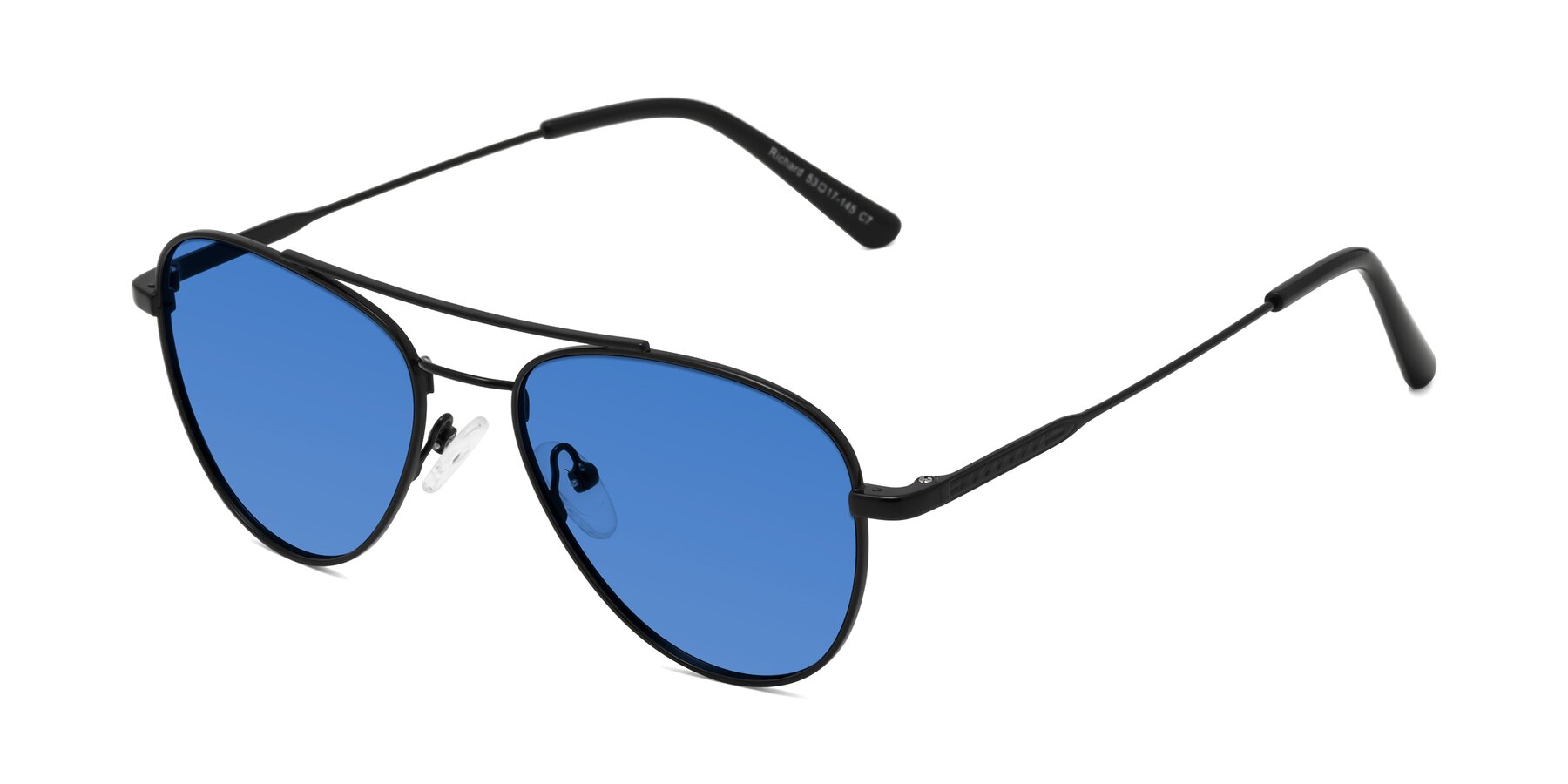 Angle of Richard in Black with Blue Tinted Lenses
