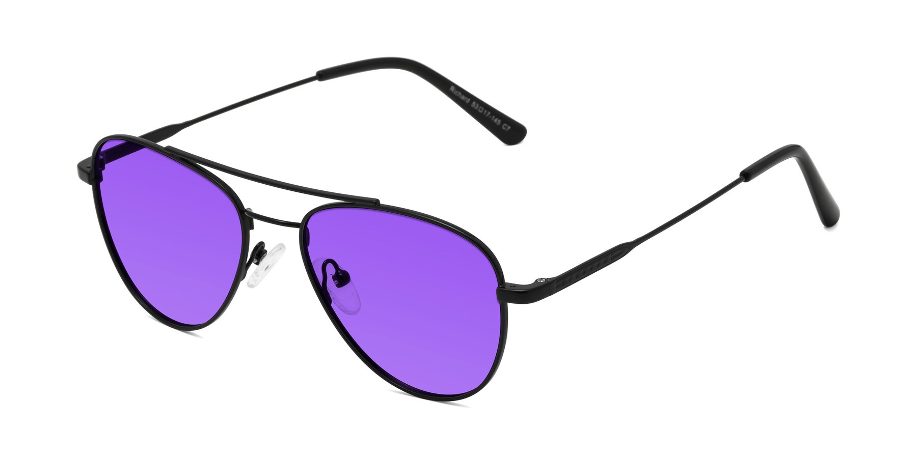 Angle of Richard in Black with Purple Tinted Lenses