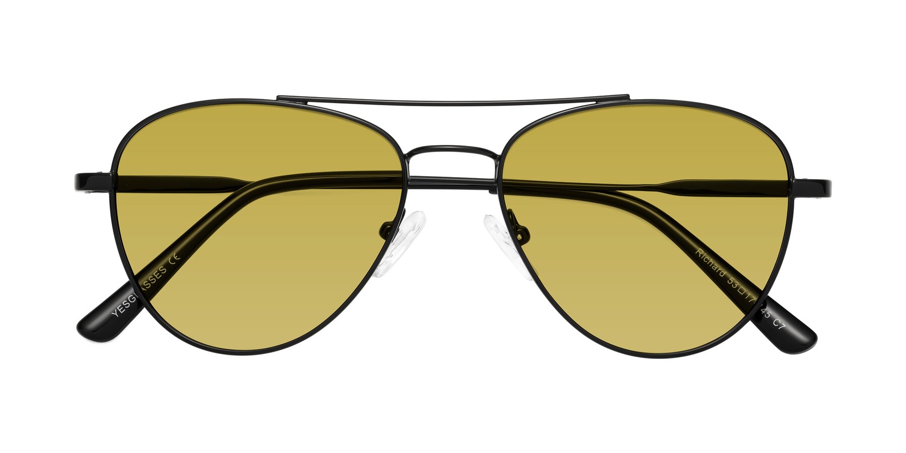 Folded Front of Richard in Black with Champagne Tinted Lenses