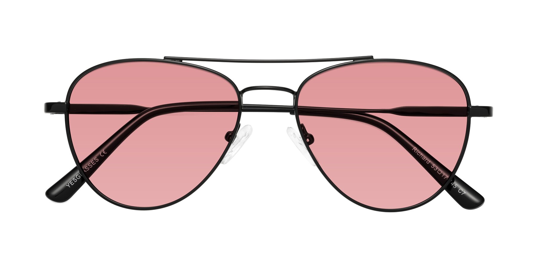 Folded Front of Richard in Black with Medium Garnet Tinted Lenses