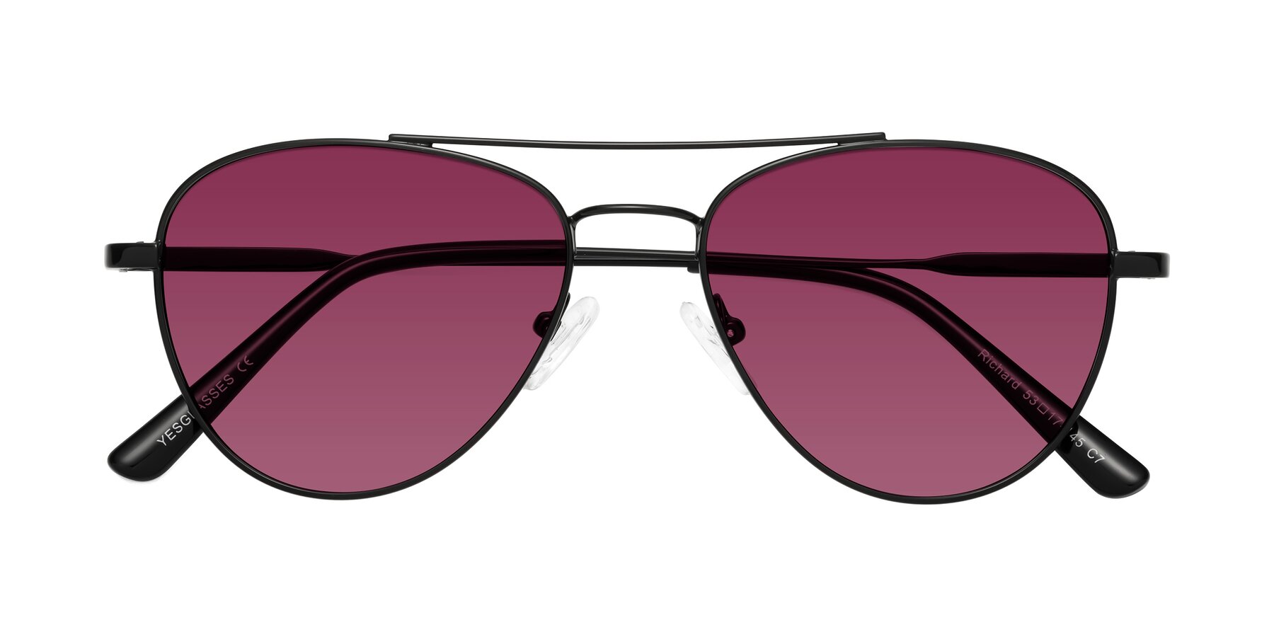 Folded Front of Richard in Black with Wine Tinted Lenses