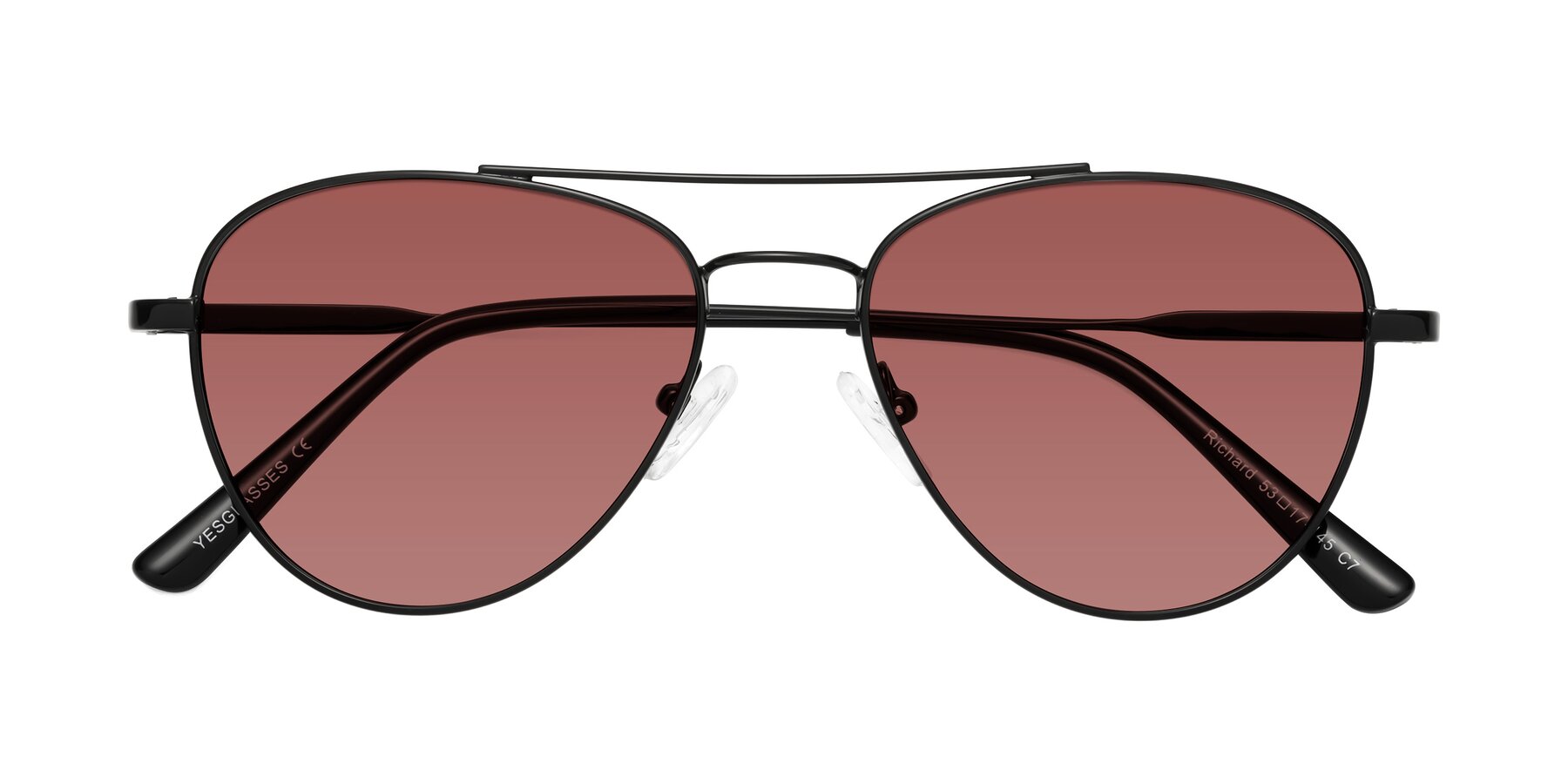 Folded Front of Richard in Black with Garnet Tinted Lenses