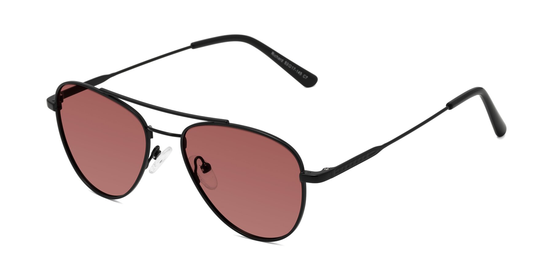 Angle of Richard in Black with Garnet Tinted Lenses