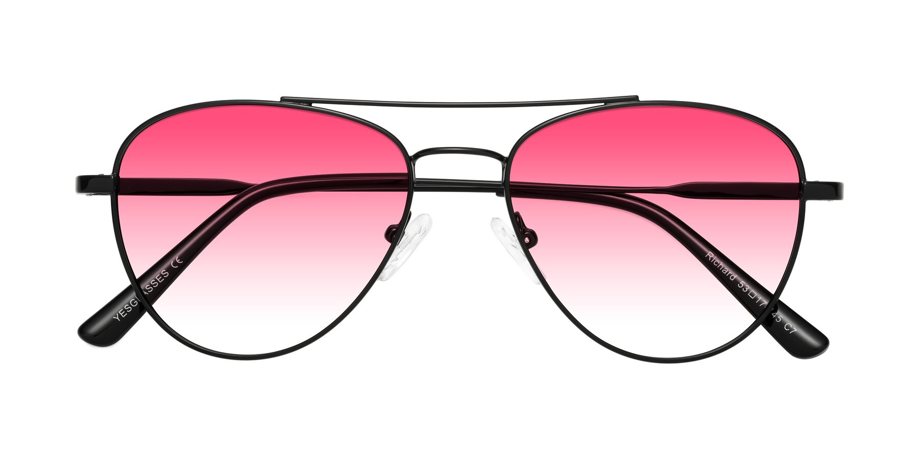 Folded Front of Richard in Black with Pink Gradient Lenses