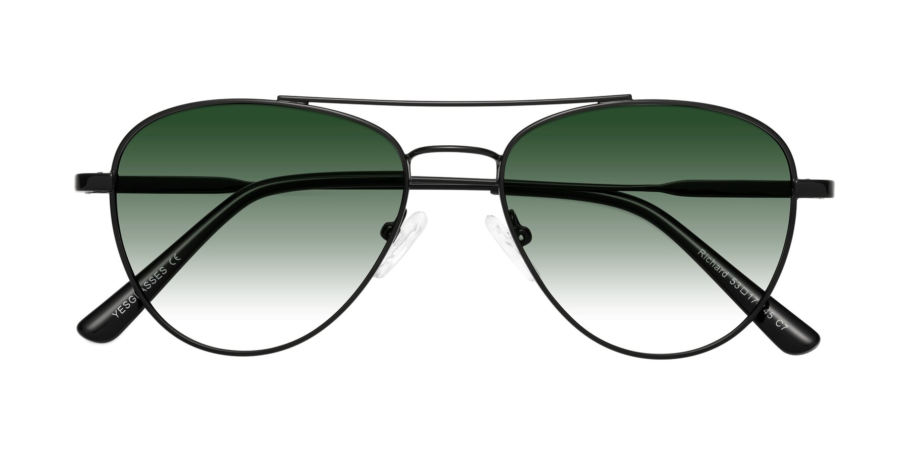 Folded Front of Richard in Black with Green Gradient Lenses