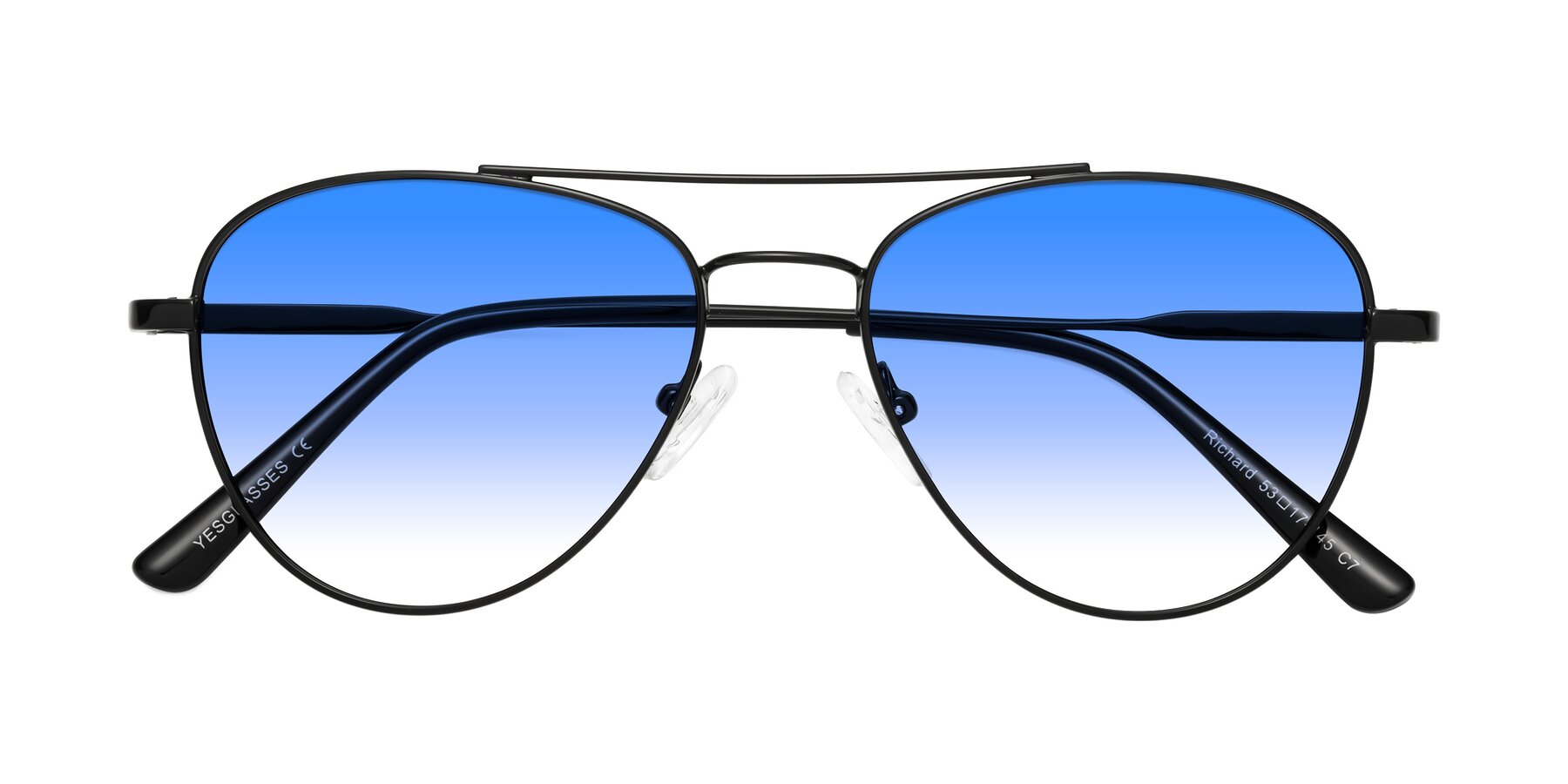 Folded Front of Richard in Black with Blue Gradient Lenses