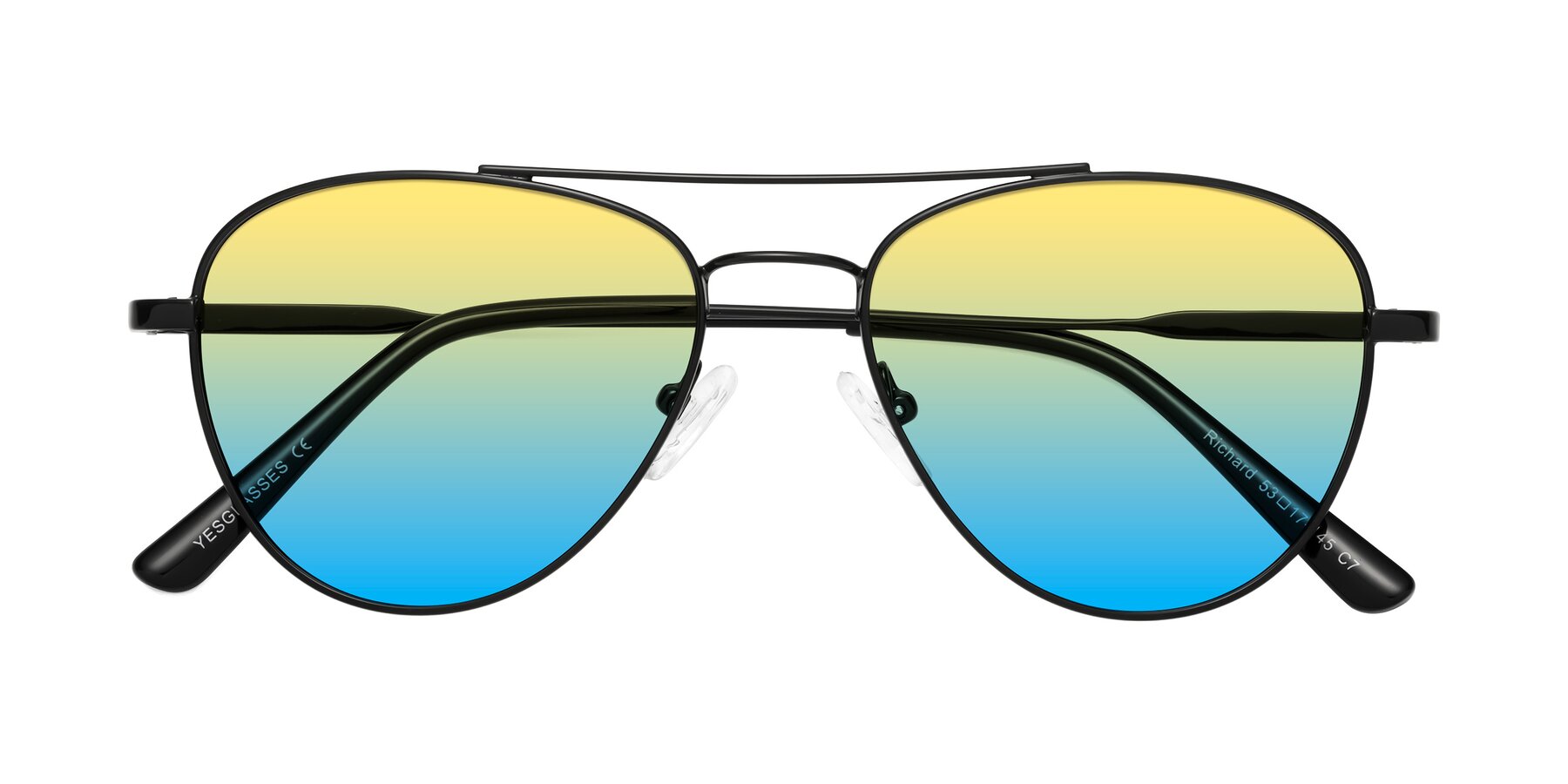 Folded Front of Richard in Black with Yellow / Blue Gradient Lenses