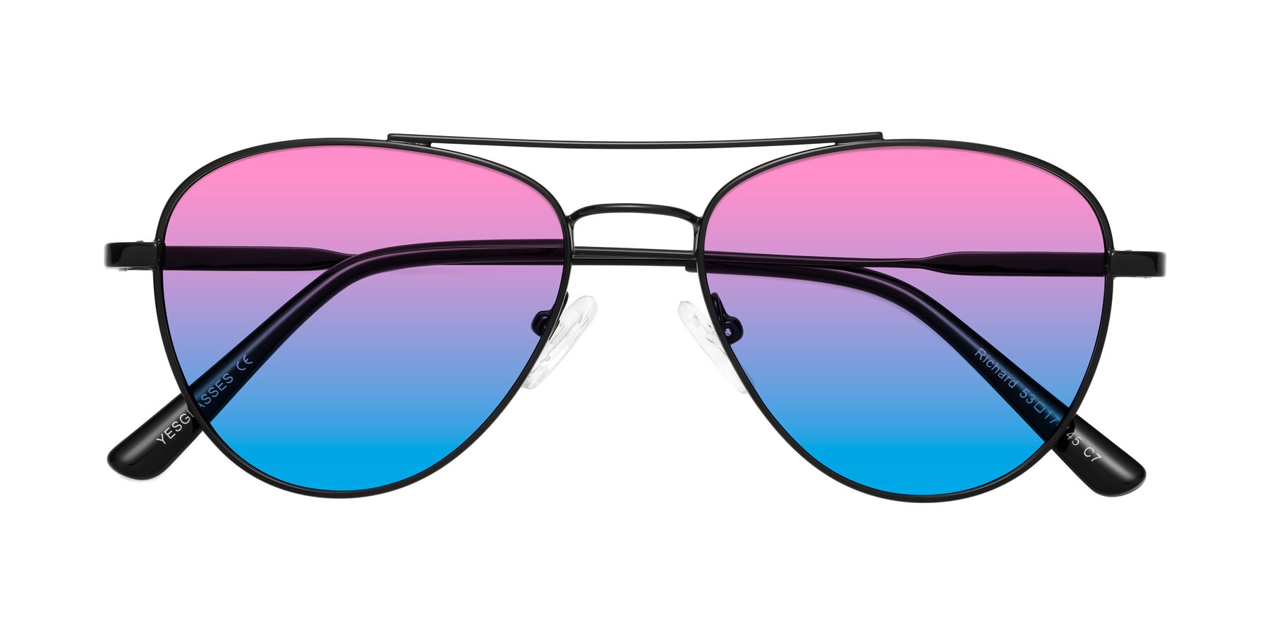 Folded Front of Richard in Black with Pink / Blue Gradient Lenses