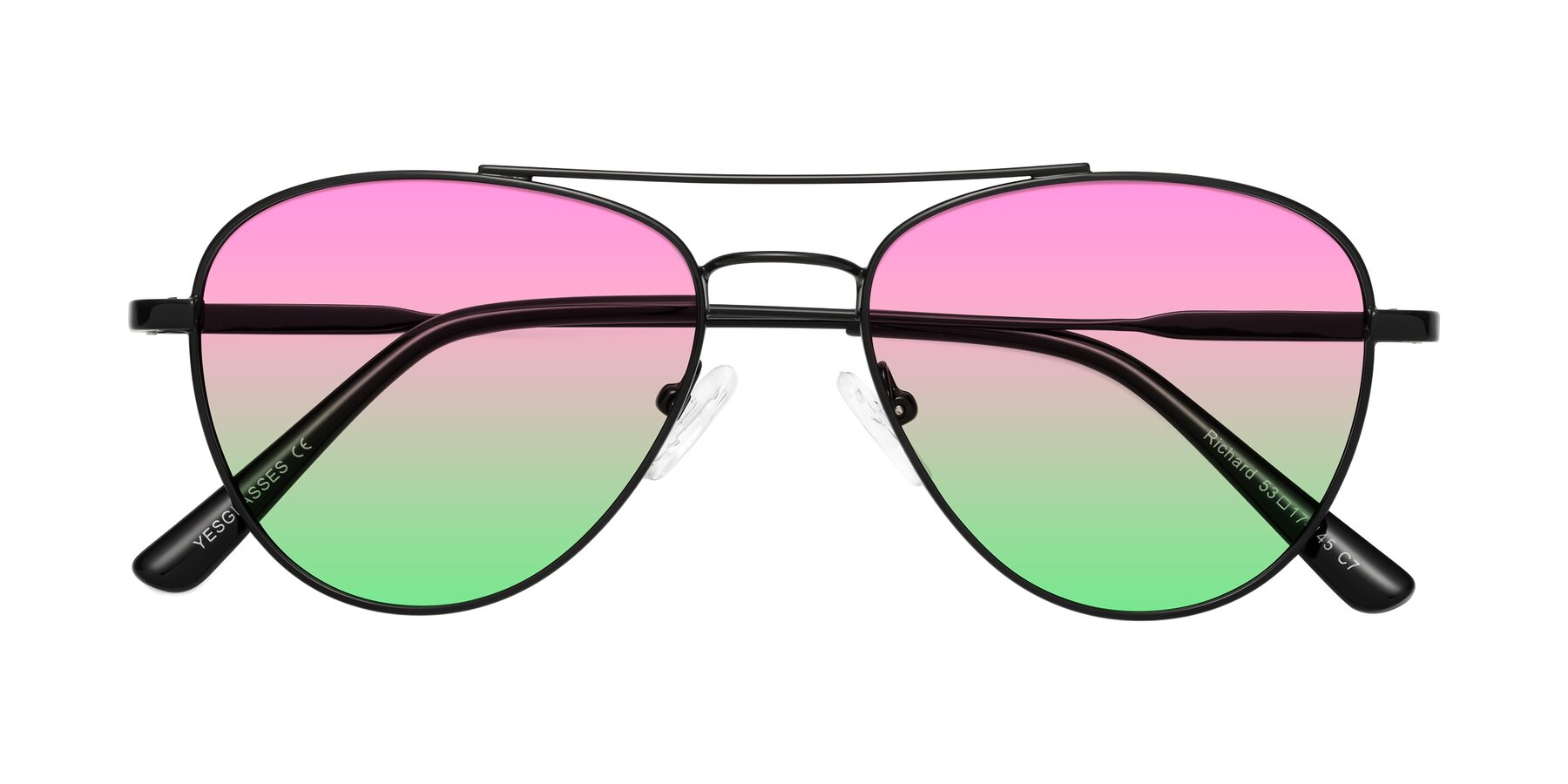 Folded Front of Richard in Black with Pink / Green Gradient Lenses
