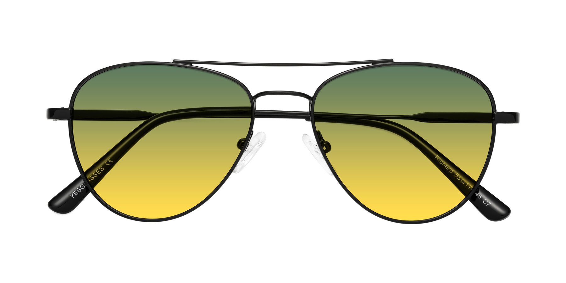 Folded Front of Richard in Black with Green / Yellow Gradient Lenses