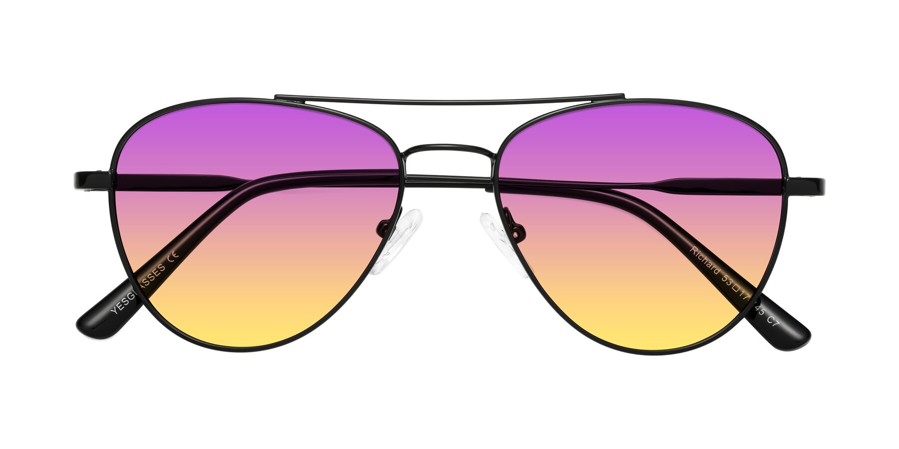 Folded Front of Richard in Black with Purple / Yellow Gradient Lenses