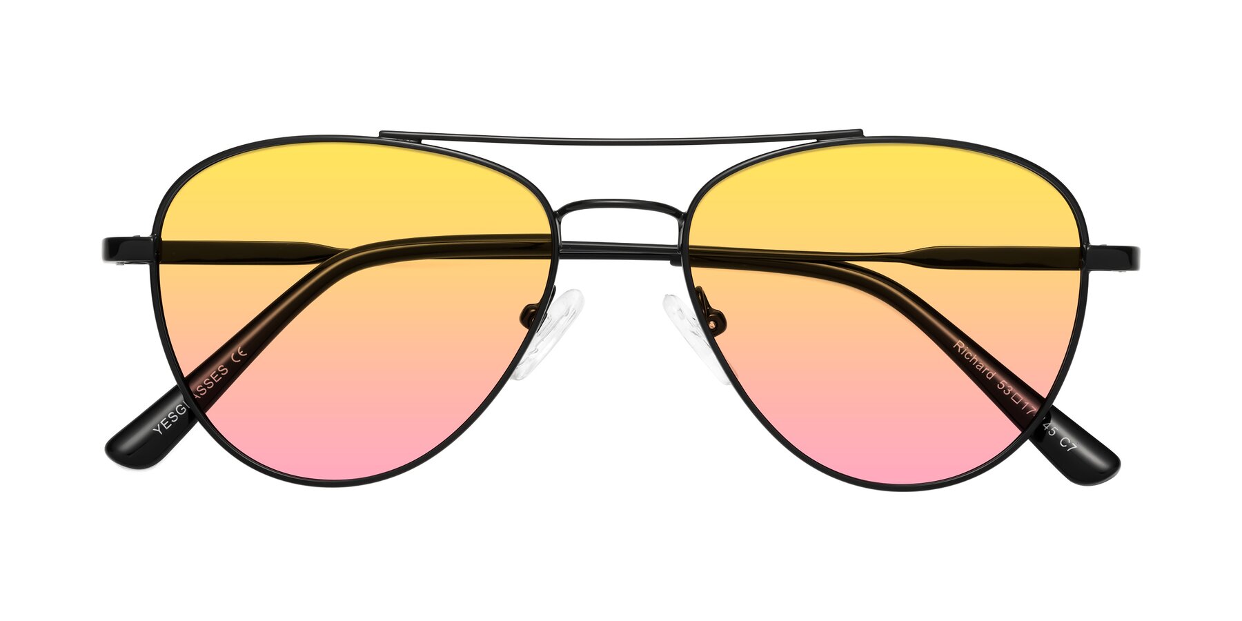 Folded Front of Richard in Black with Yellow / Pink Gradient Lenses