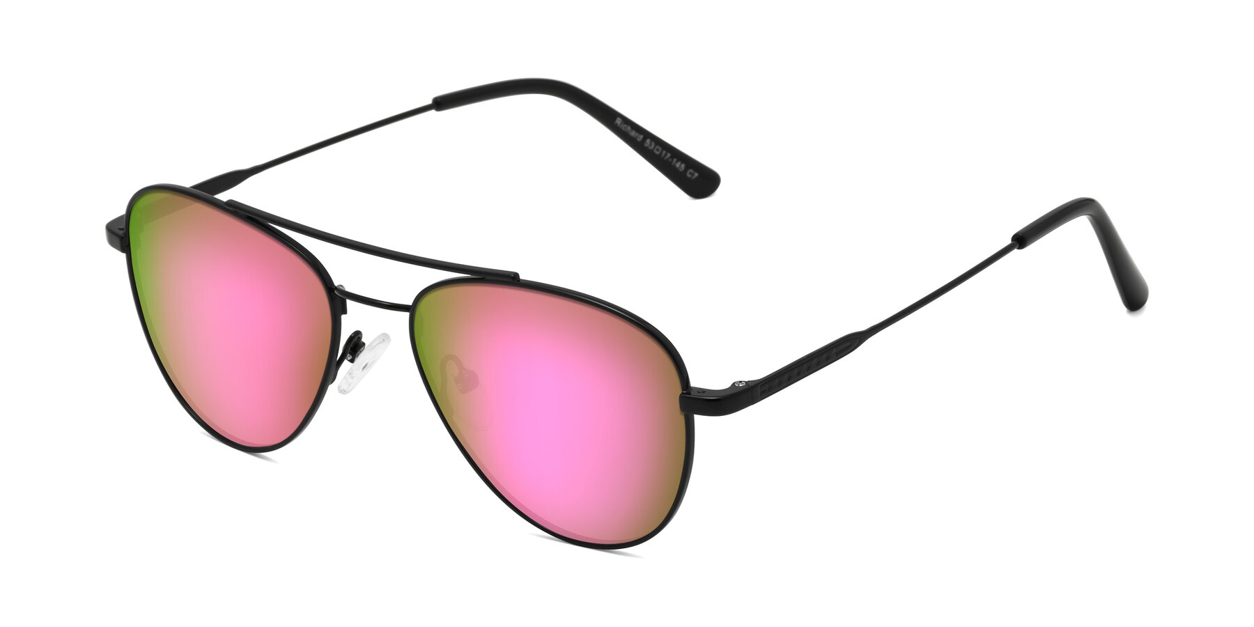 Angle of Richard in Black with Pink Mirrored Lenses