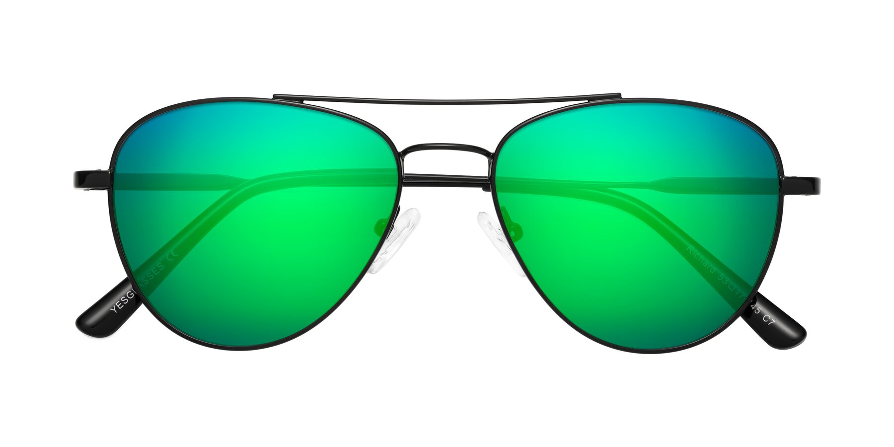 Folded Front of Richard in Black with Green Mirrored Lenses