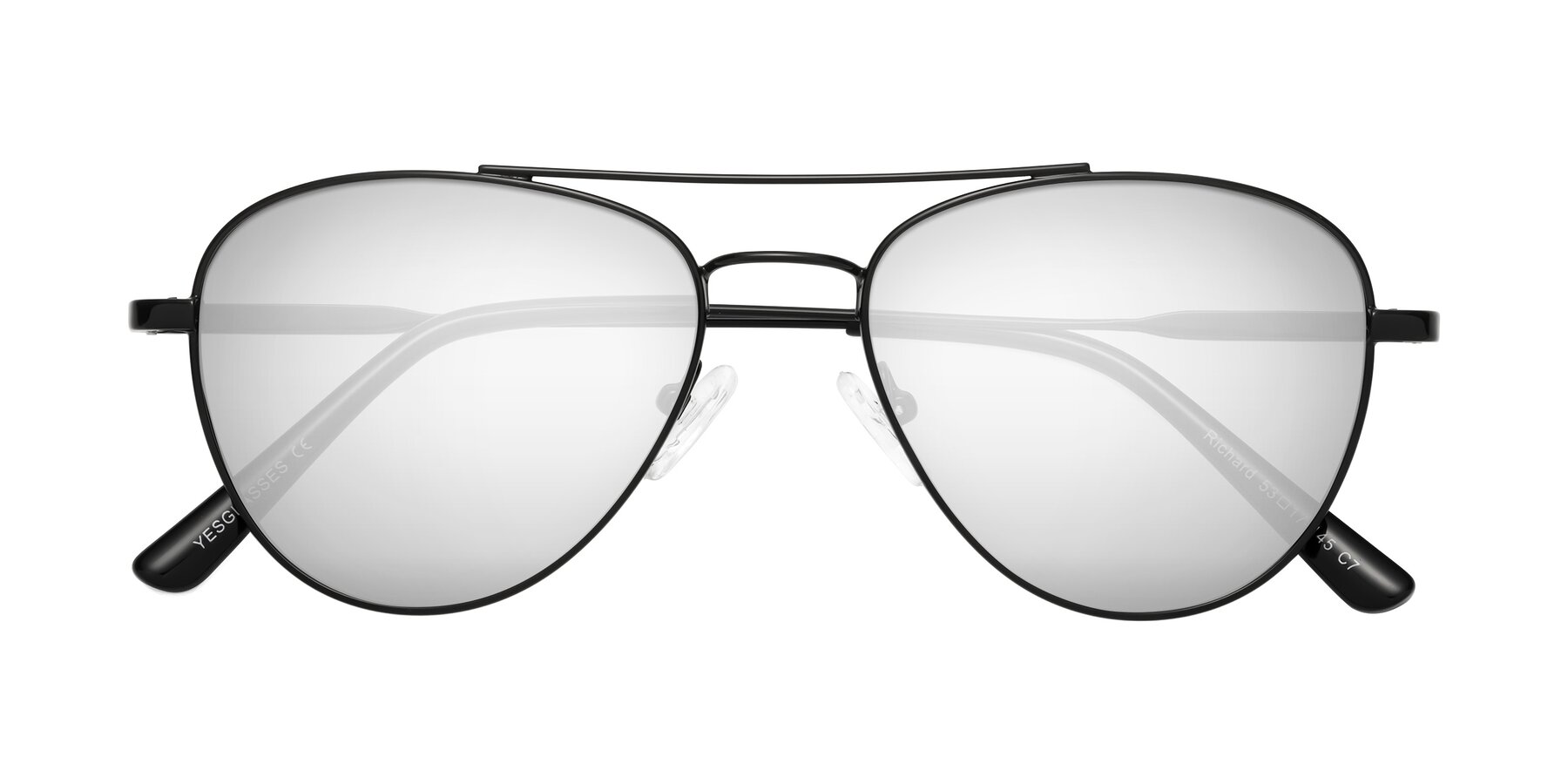 Folded Front of Richard in Black with Silver Mirrored Lenses