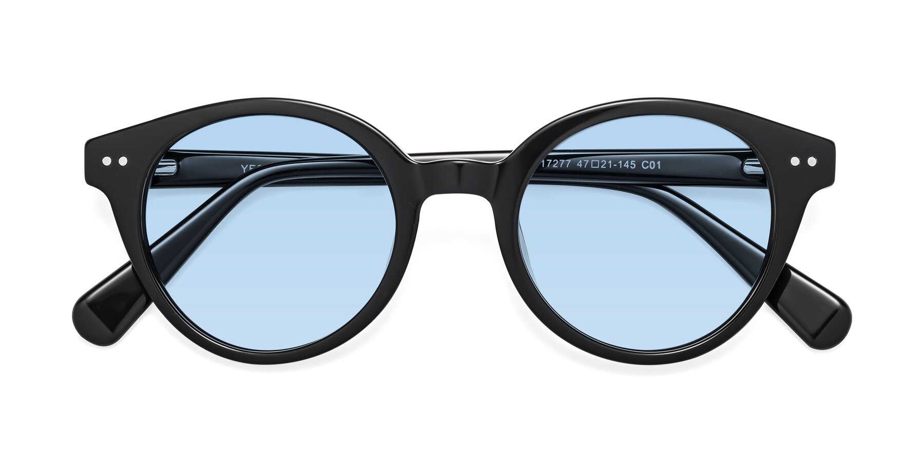Folded Front of Bellion in Black with Light Blue Tinted Lenses