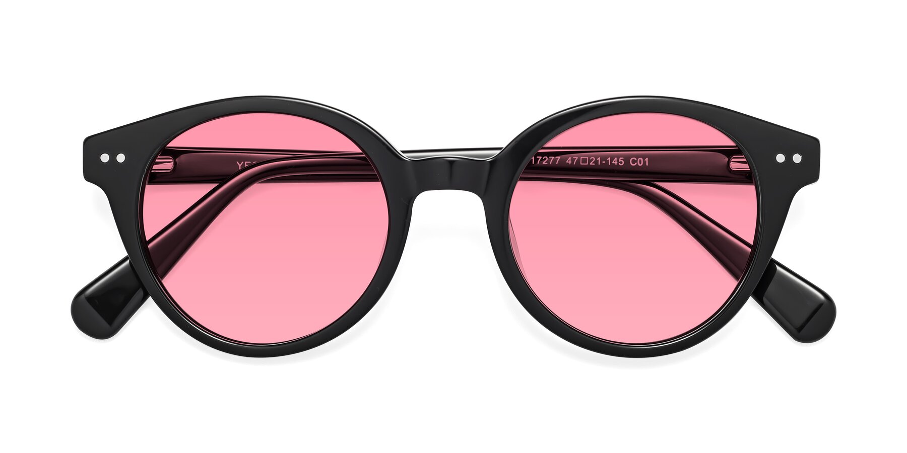 Folded Front of Bellion in Black with Pink Tinted Lenses