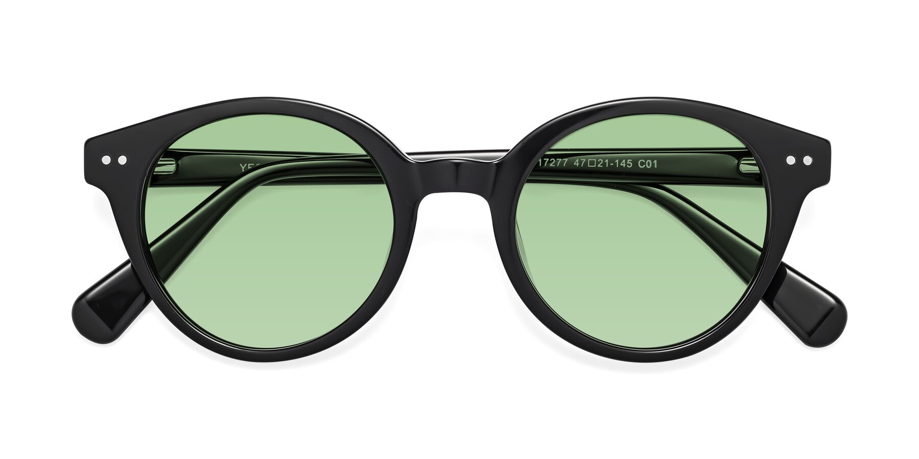 Folded Front of Bellion in Black with Medium Green Tinted Lenses