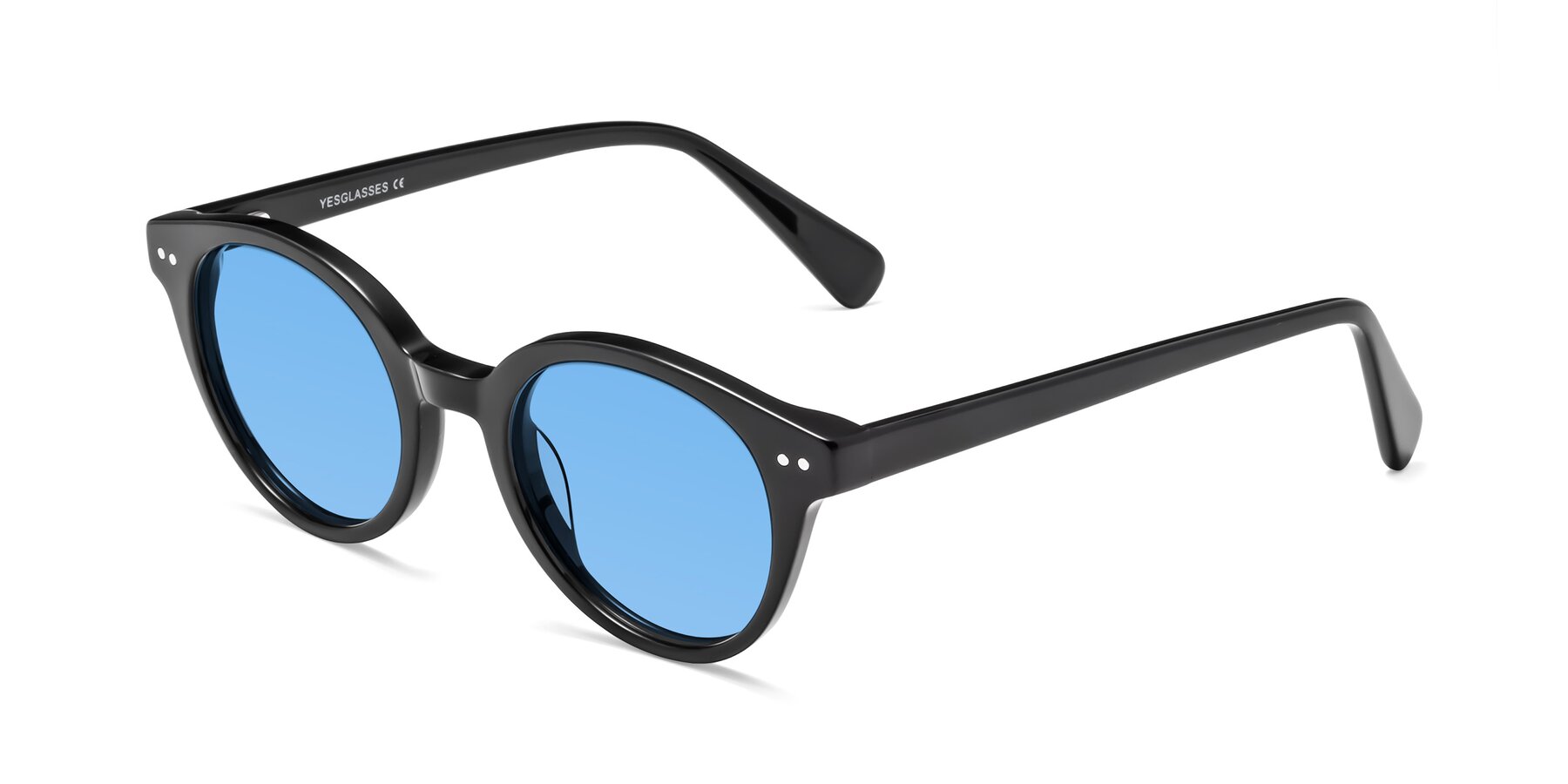 Angle of Bellion in Black with Medium Blue Tinted Lenses