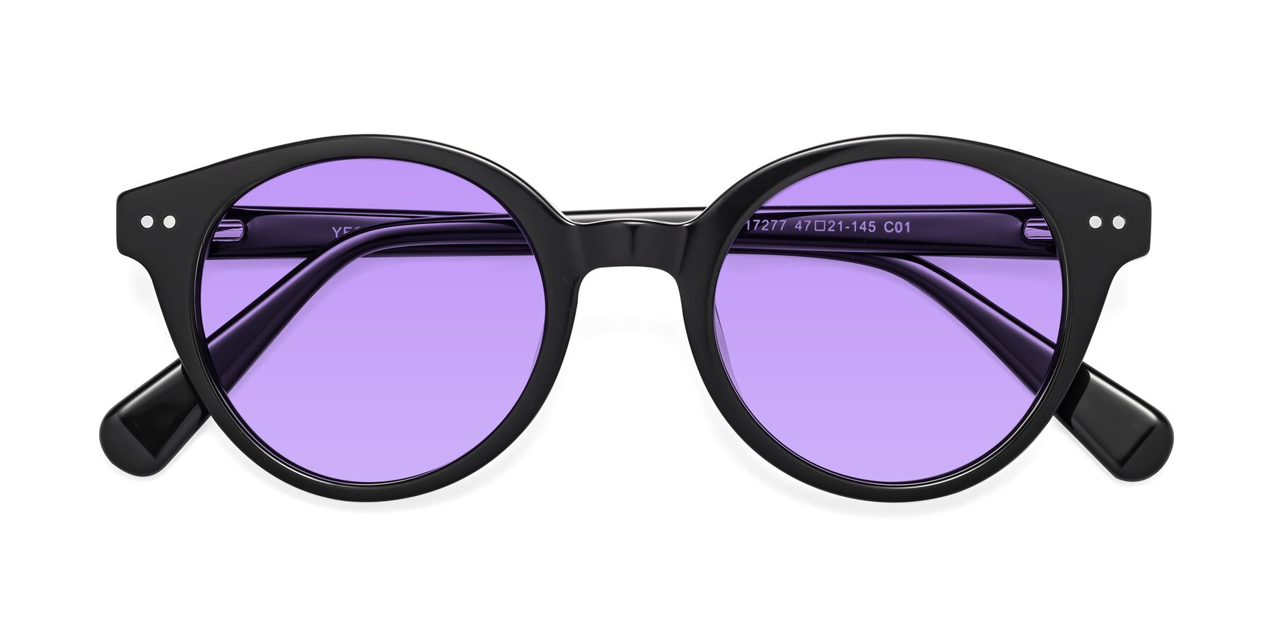 Folded Front of Bellion in Black with Medium Purple Tinted Lenses