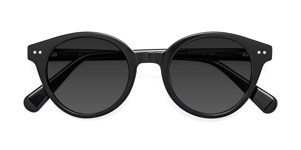 Black Narrow Thick Round Tinted Sunglasses with Gray Sunwear Lenses ...