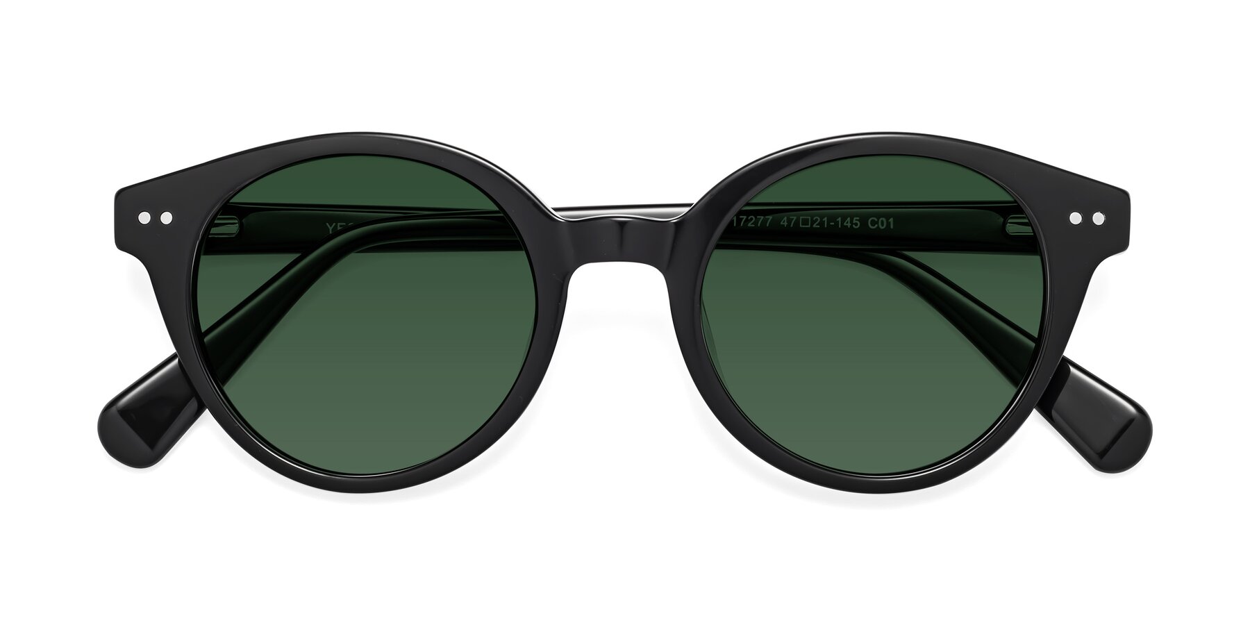 Folded Front of Bellion in Black with Green Tinted Lenses