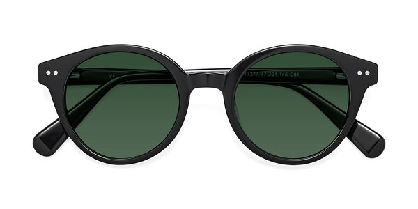 Black Narrow Thick Round Tinted Sunglasses with Green Sunwear Lenses ...