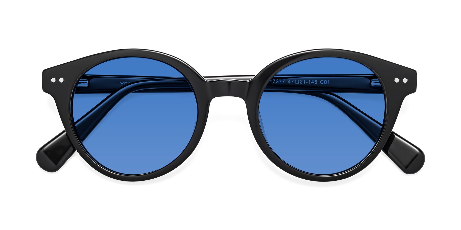 Folded Front of Bellion in Black with Blue Tinted Lenses